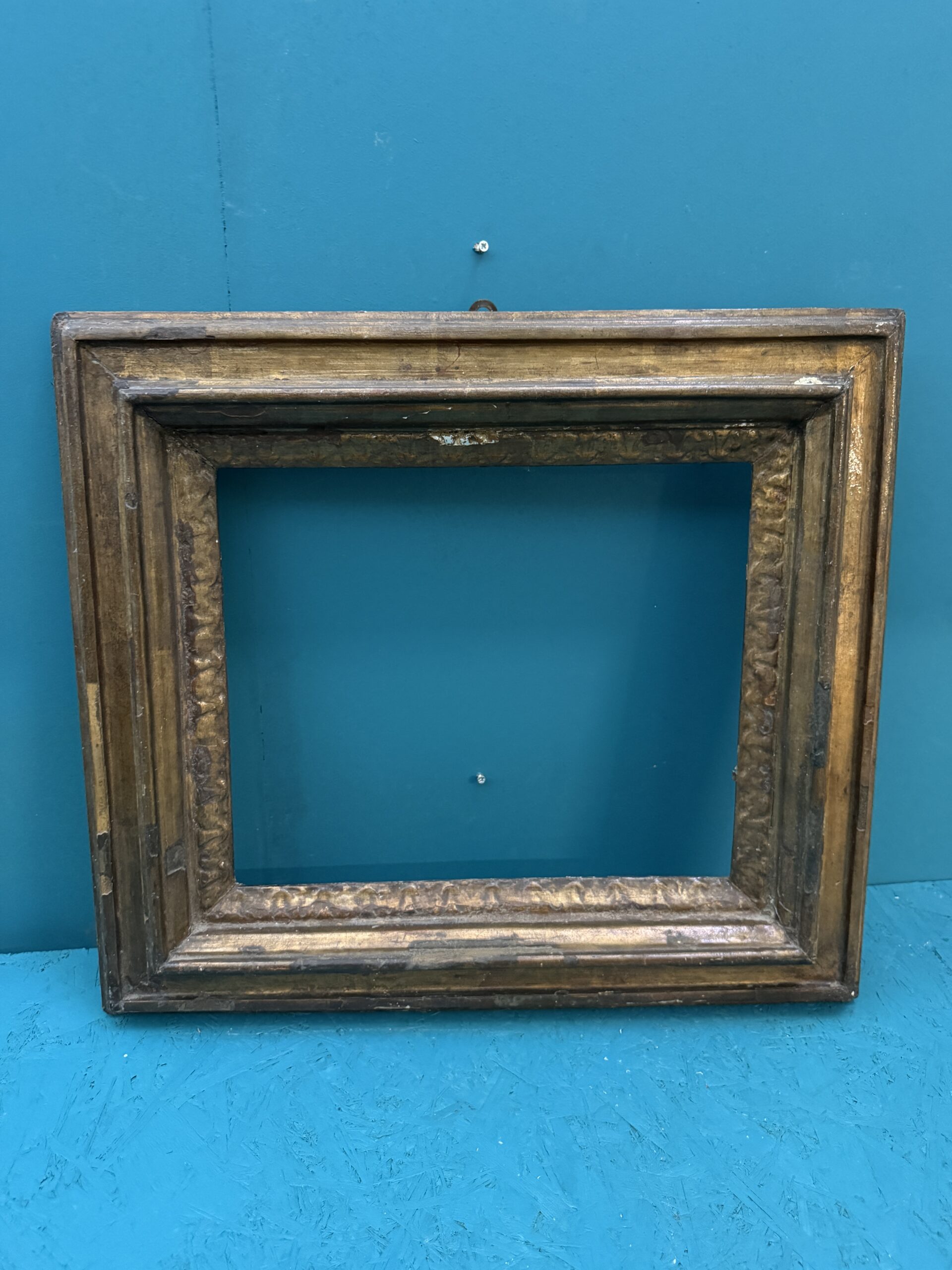 Antica cornice epoca XVIII dorata a mecca, 60x55, utile 40x33cm