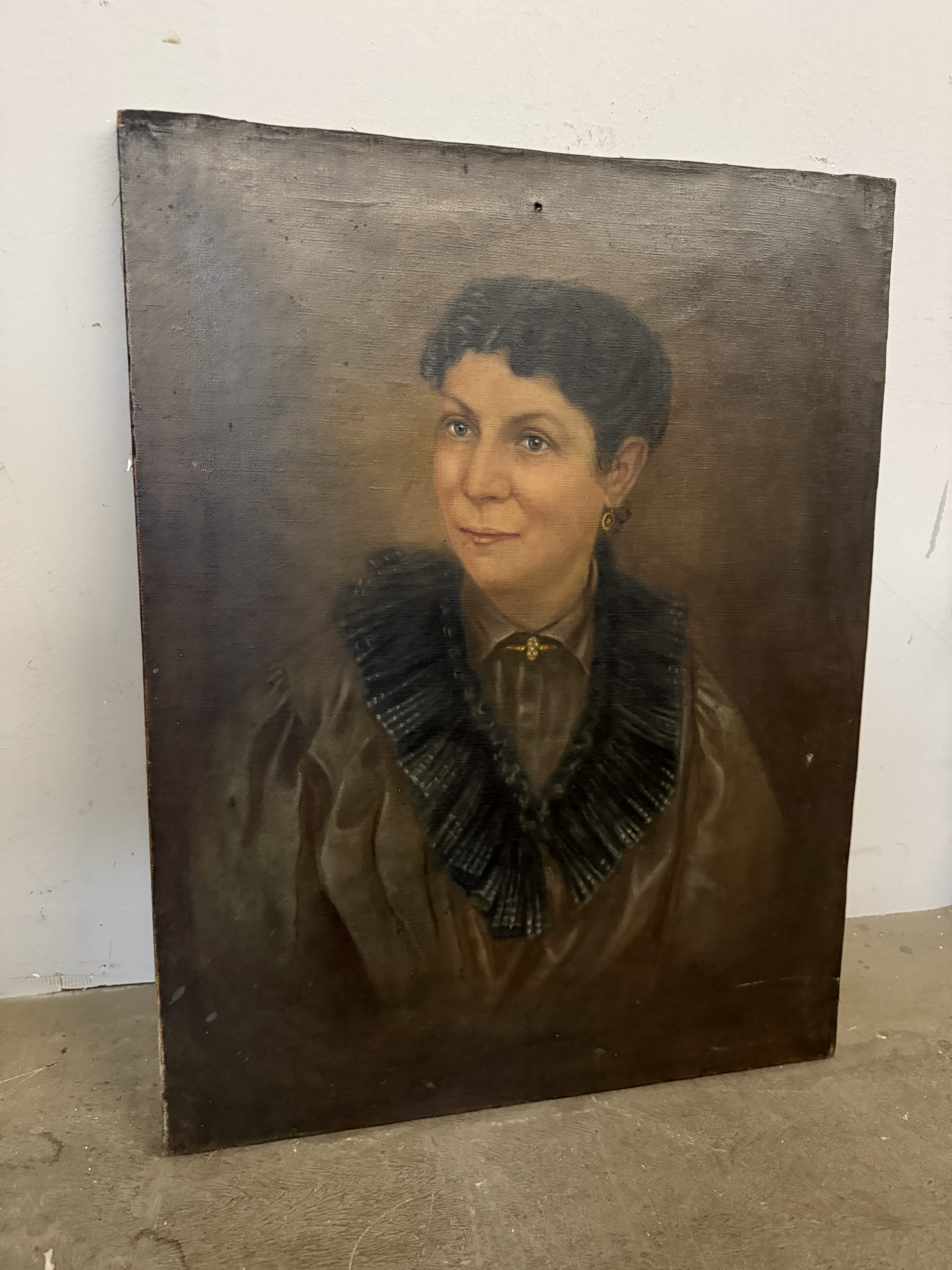 Antico dipinto olio su tela XIX sec volto di donna, scuola italiana, 67x52cm