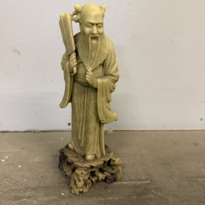 Vecchia scultura cinese in pietra saponaria raffigurante Shou Lao 26x12cm