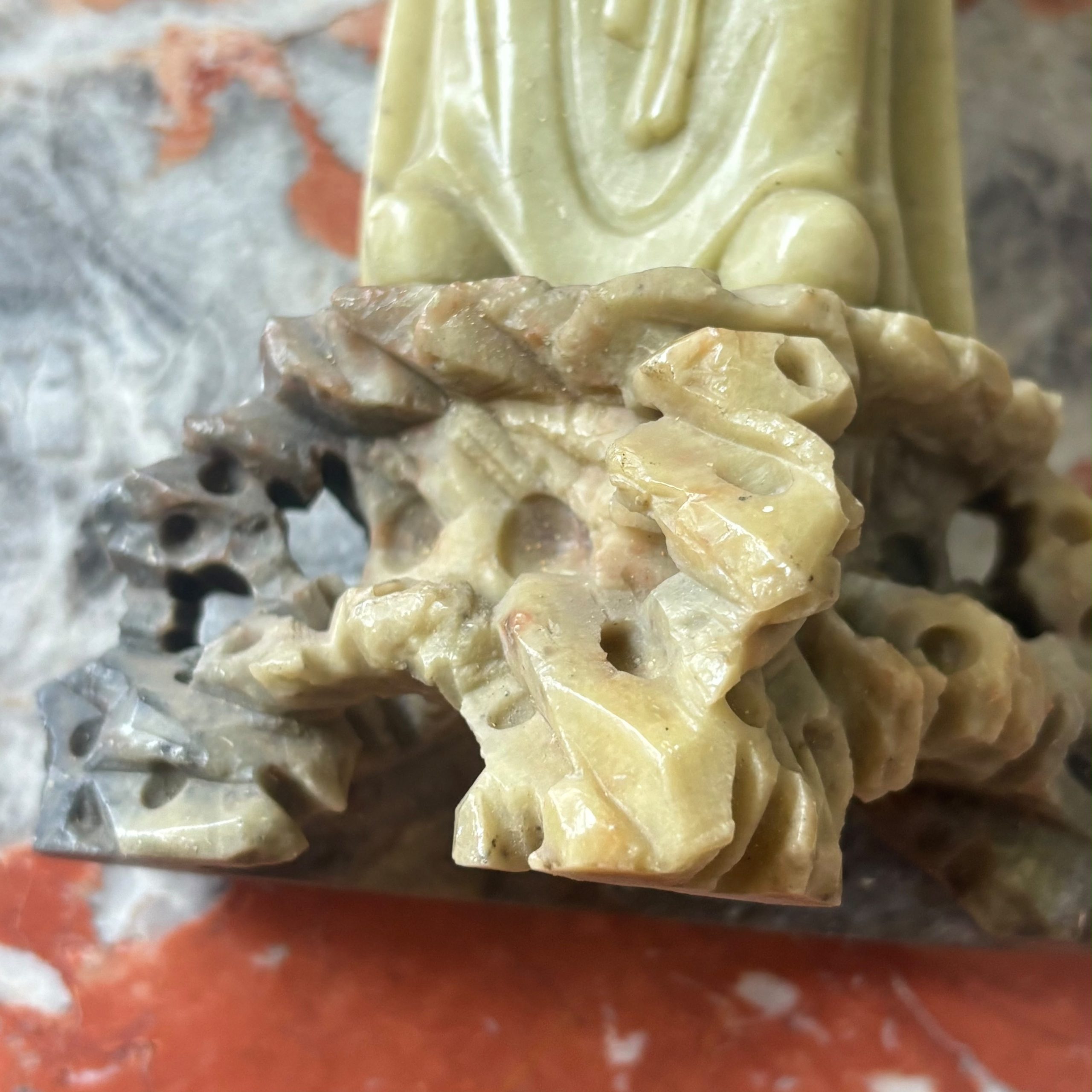 Vecchia scultura cinese in pietra saponaria raffigurante Shou Lao 26x12cm - immagine 4