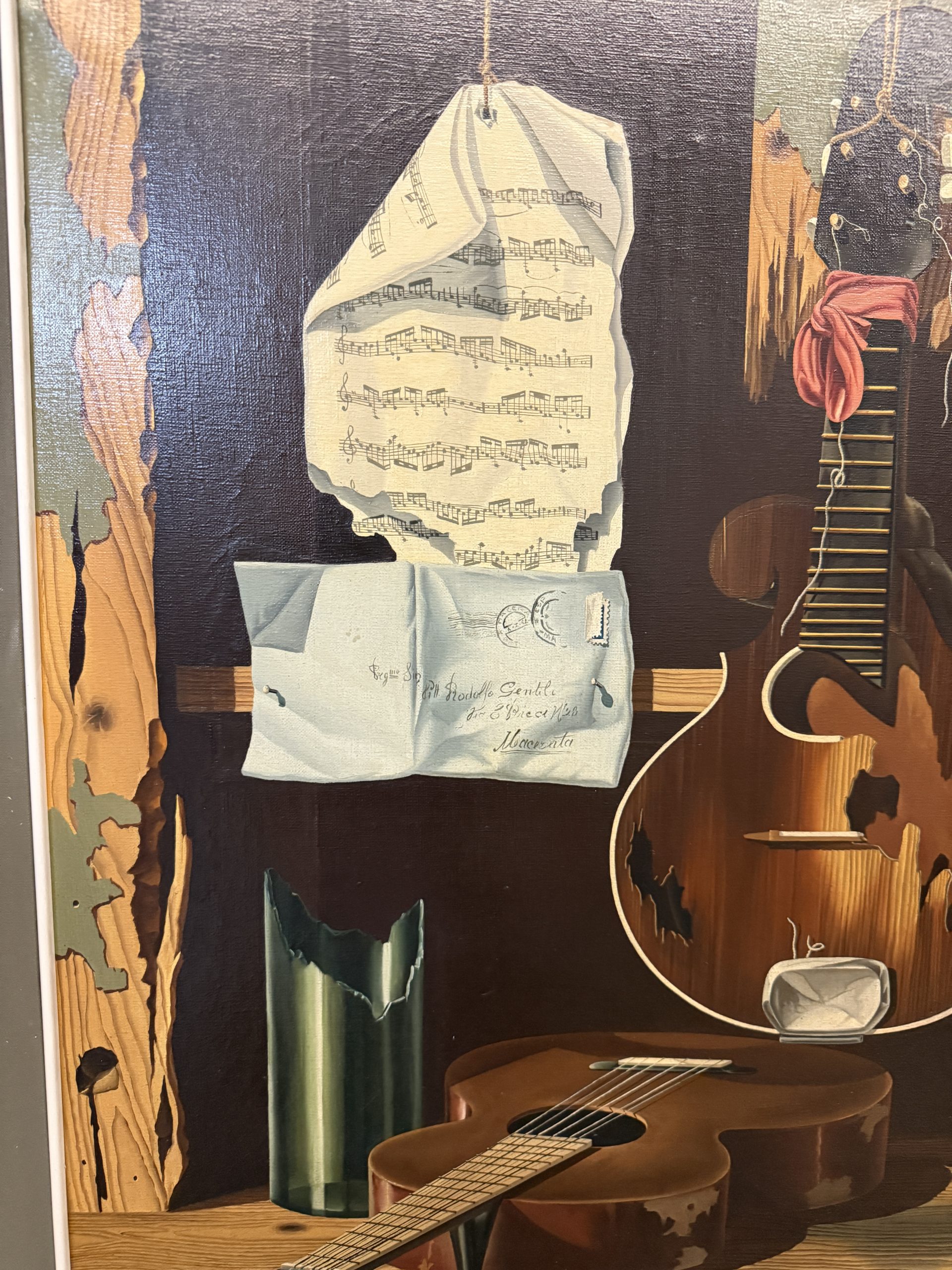 Dipinto olio su tela Rodolfo Gentili XX sec, "Chitarra e spartiti", 71x61 arte moderna e contemporanea - immagine 3