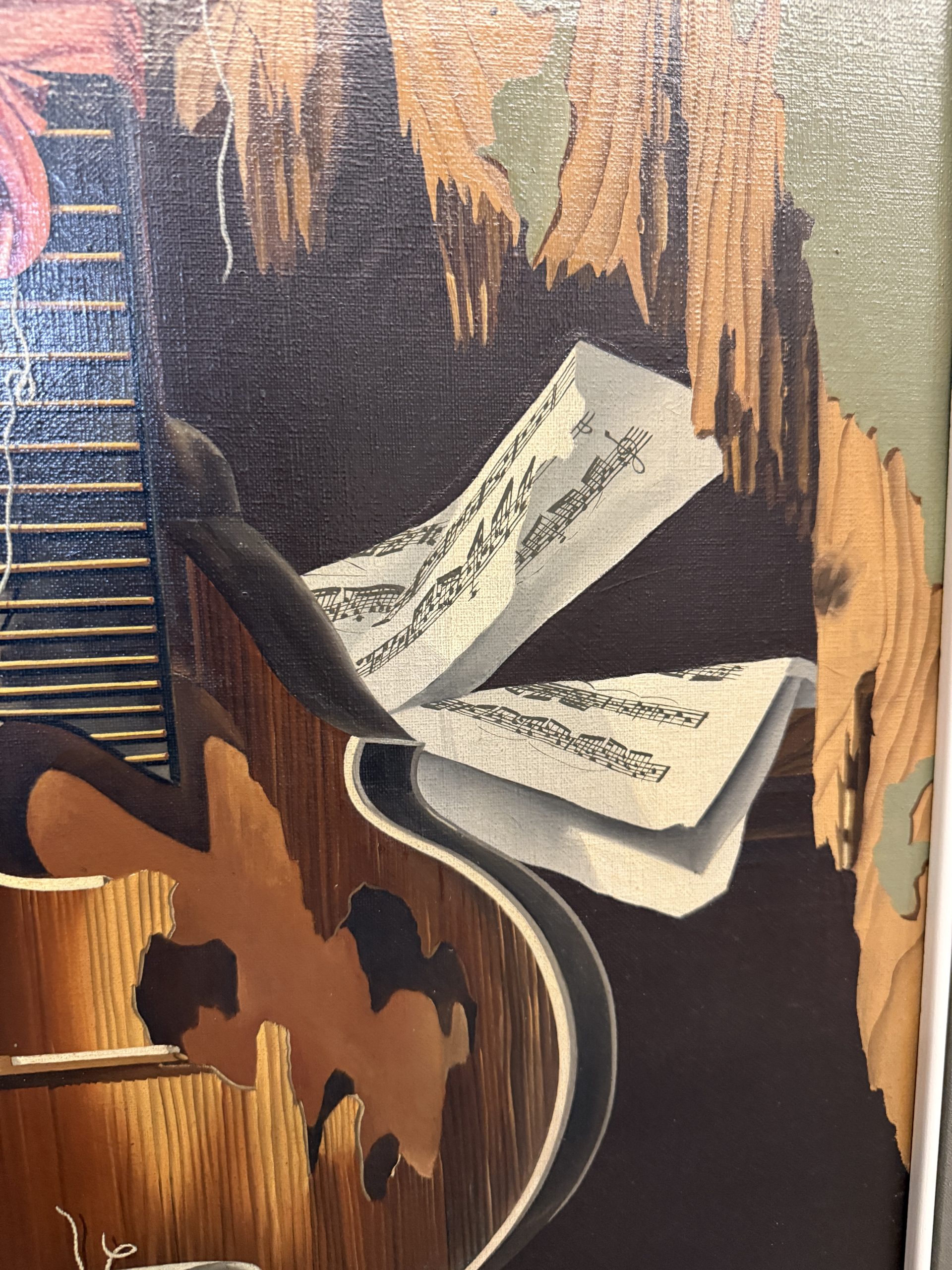 Dipinto olio su tela Rodolfo Gentili XX sec, "Chitarra e spartiti", 71x61 arte moderna e contemporanea - immagine 6