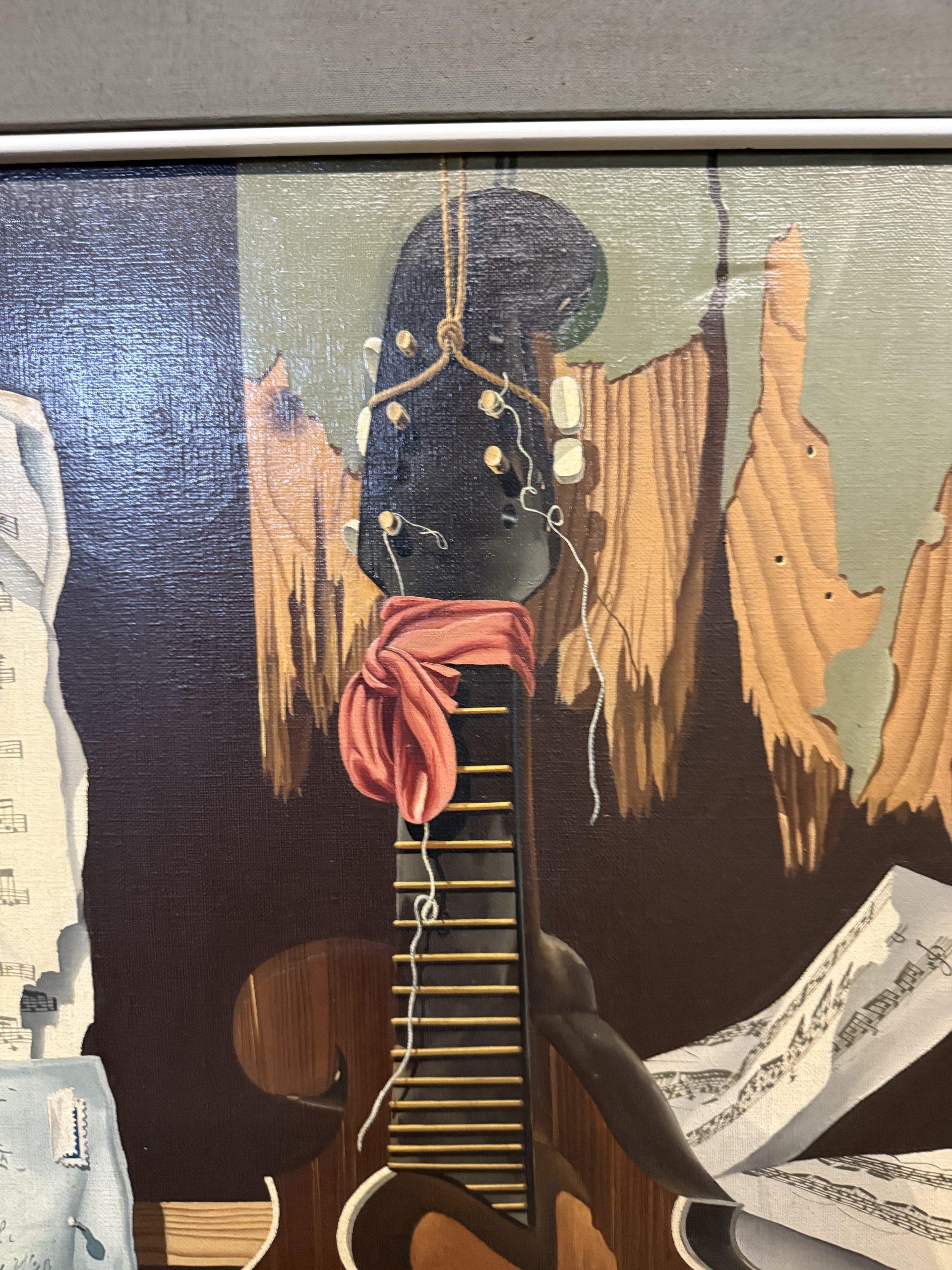 Dipinto olio su tela Rodolfo Gentili XX sec, "Chitarra e spartiti", 71x61 arte moderna e contemporanea - immagine 8