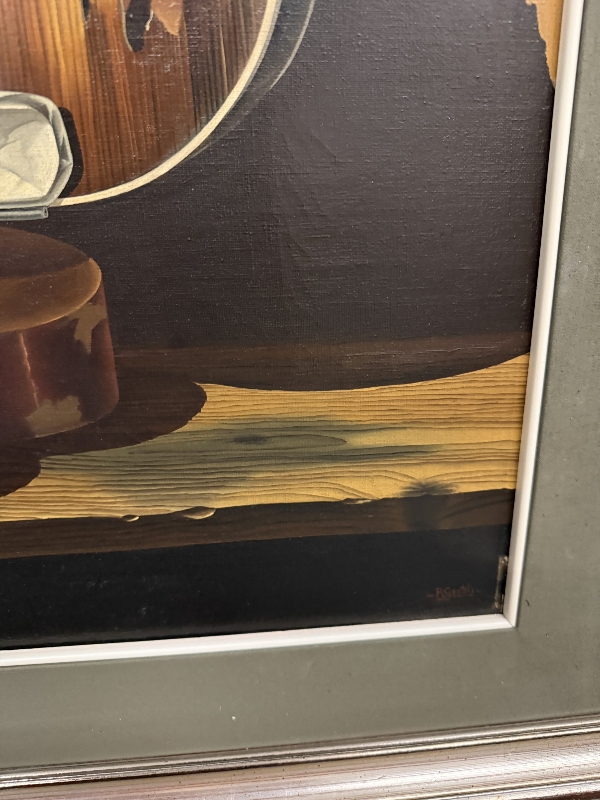 Dipinto olio su tela Rodolfo Gentili XX sec, "Chitarra e spartiti", 71x61 arte moderna e contemporanea - immagine 9