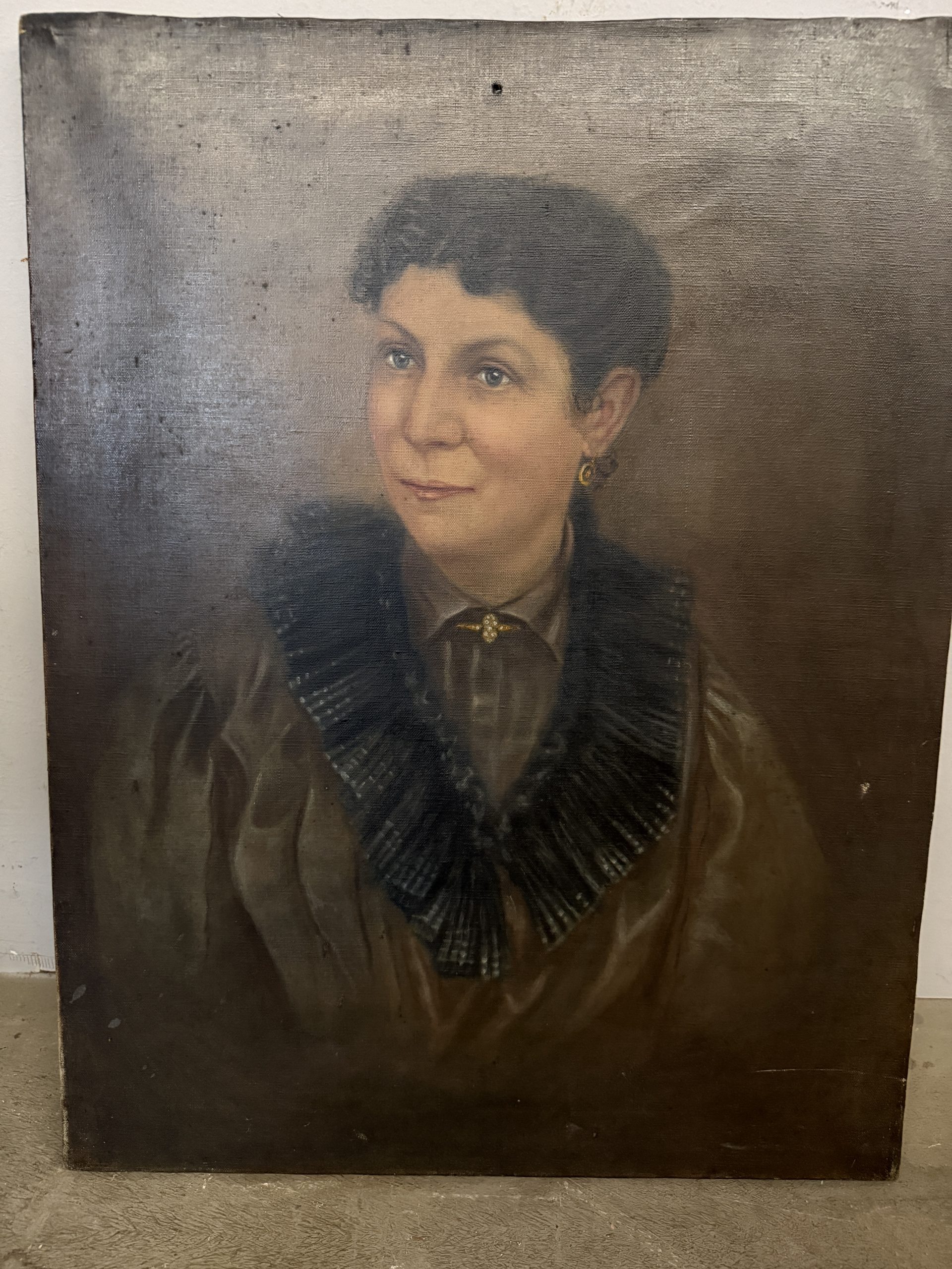 Antico dipinto olio su tela XIX sec volto di donna, scuola italiana, 67x52cm - immagine 2
