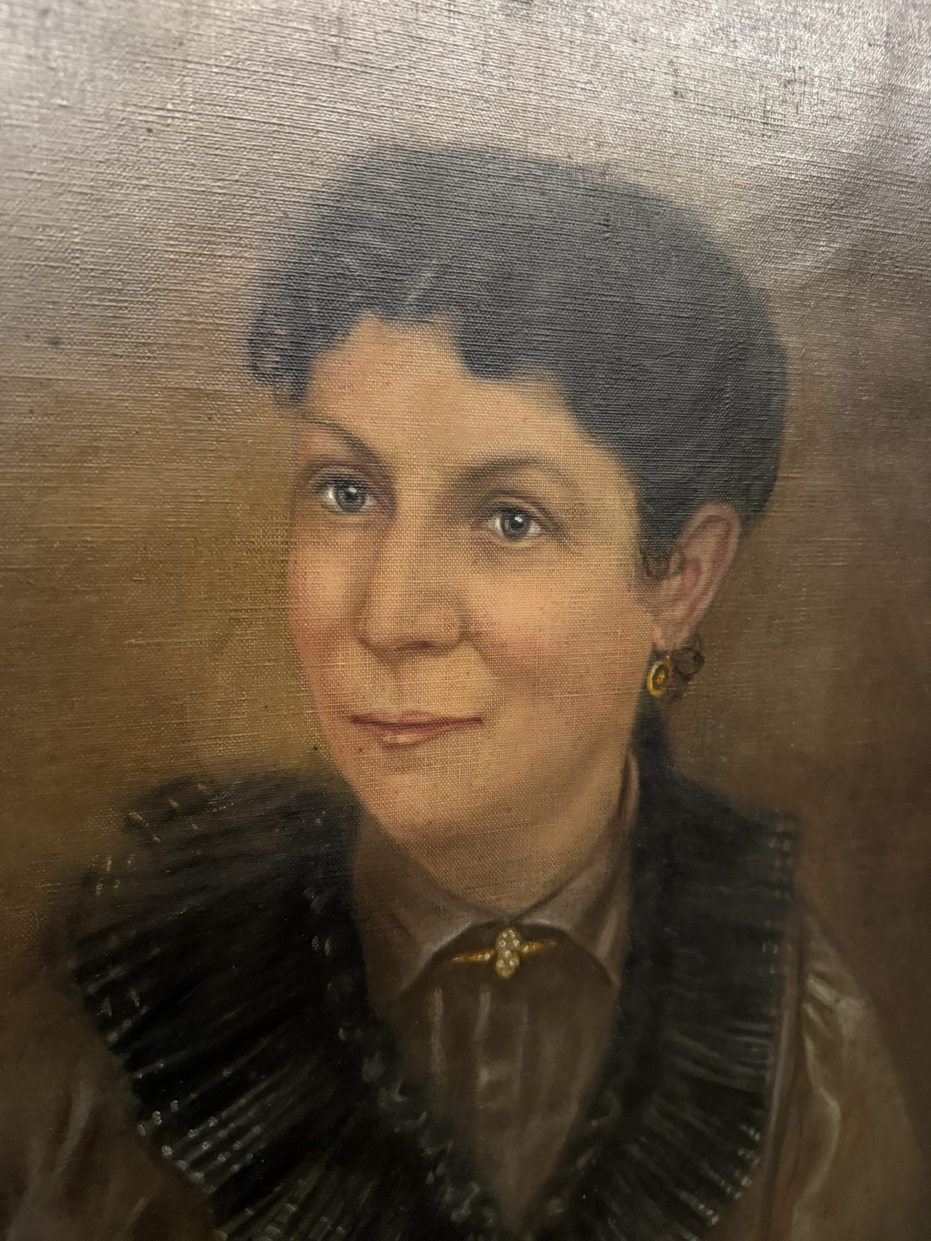 Antico dipinto olio su tela XIX sec volto di donna, scuola italiana, 67x52cm - immagine 4