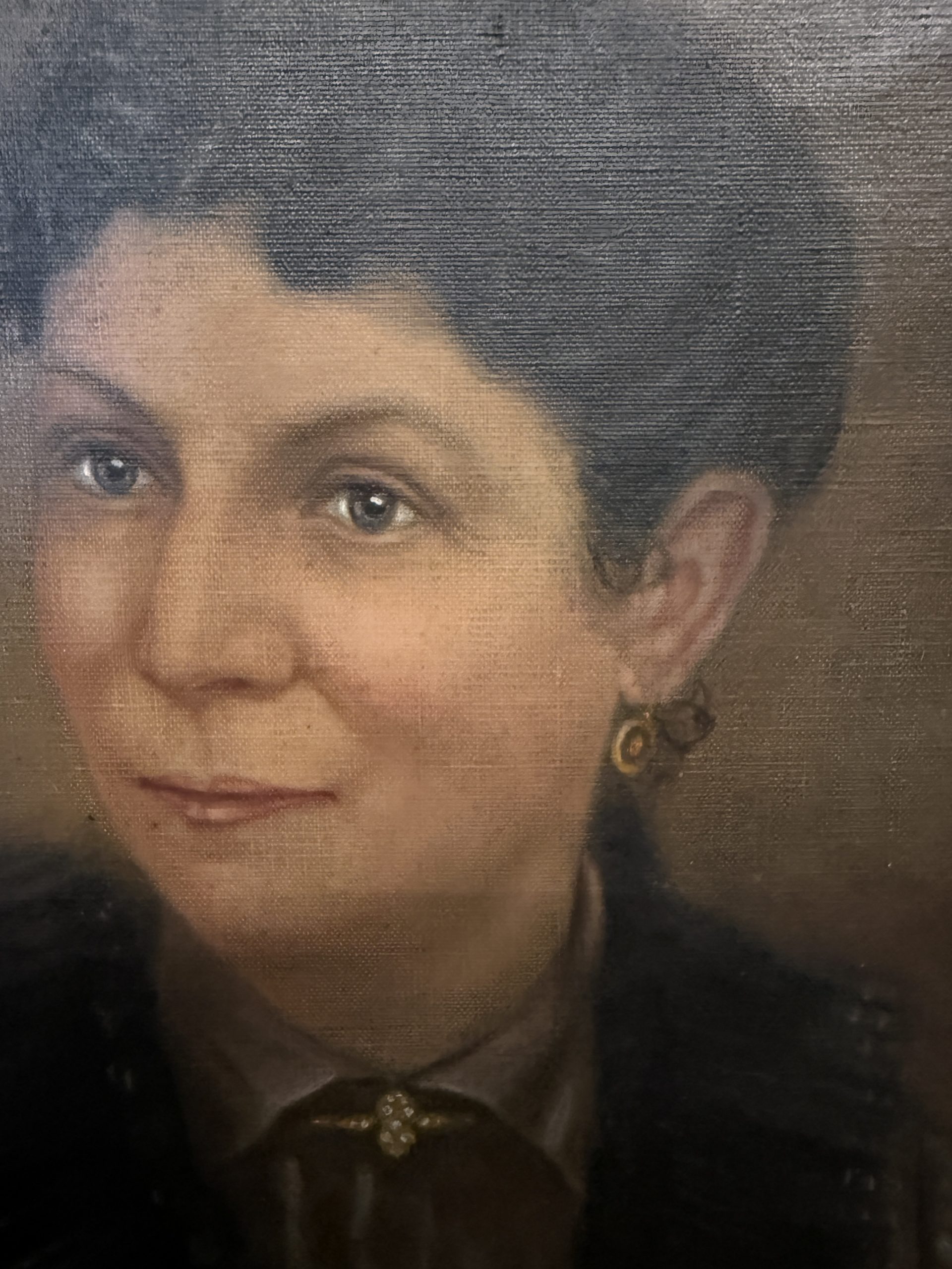 Antico dipinto olio su tela XIX sec volto di donna, scuola italiana, 67x52cm - immagine 6