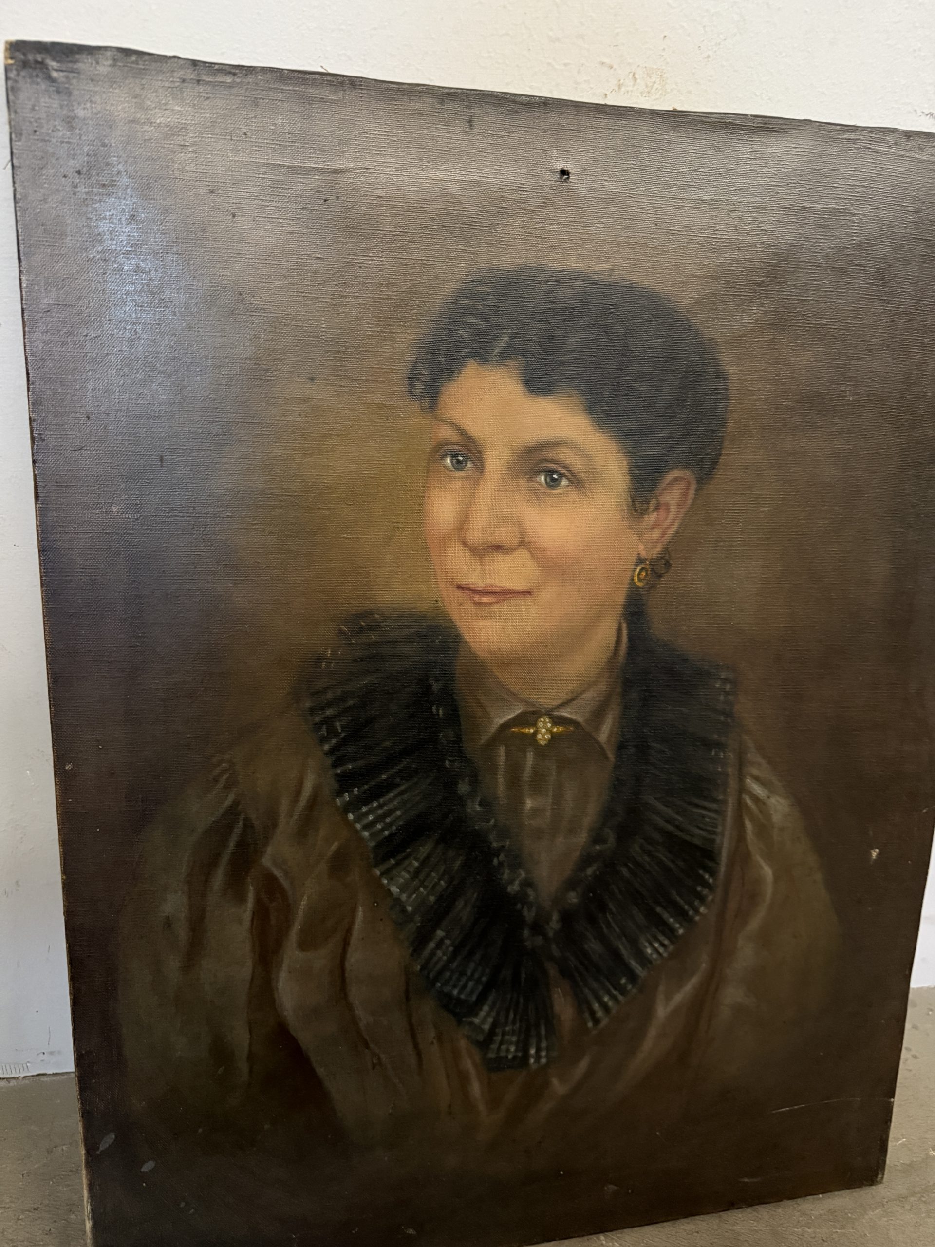 Antico dipinto olio su tela XIX sec volto di donna, scuola italiana, 67x52cm - immagine 9