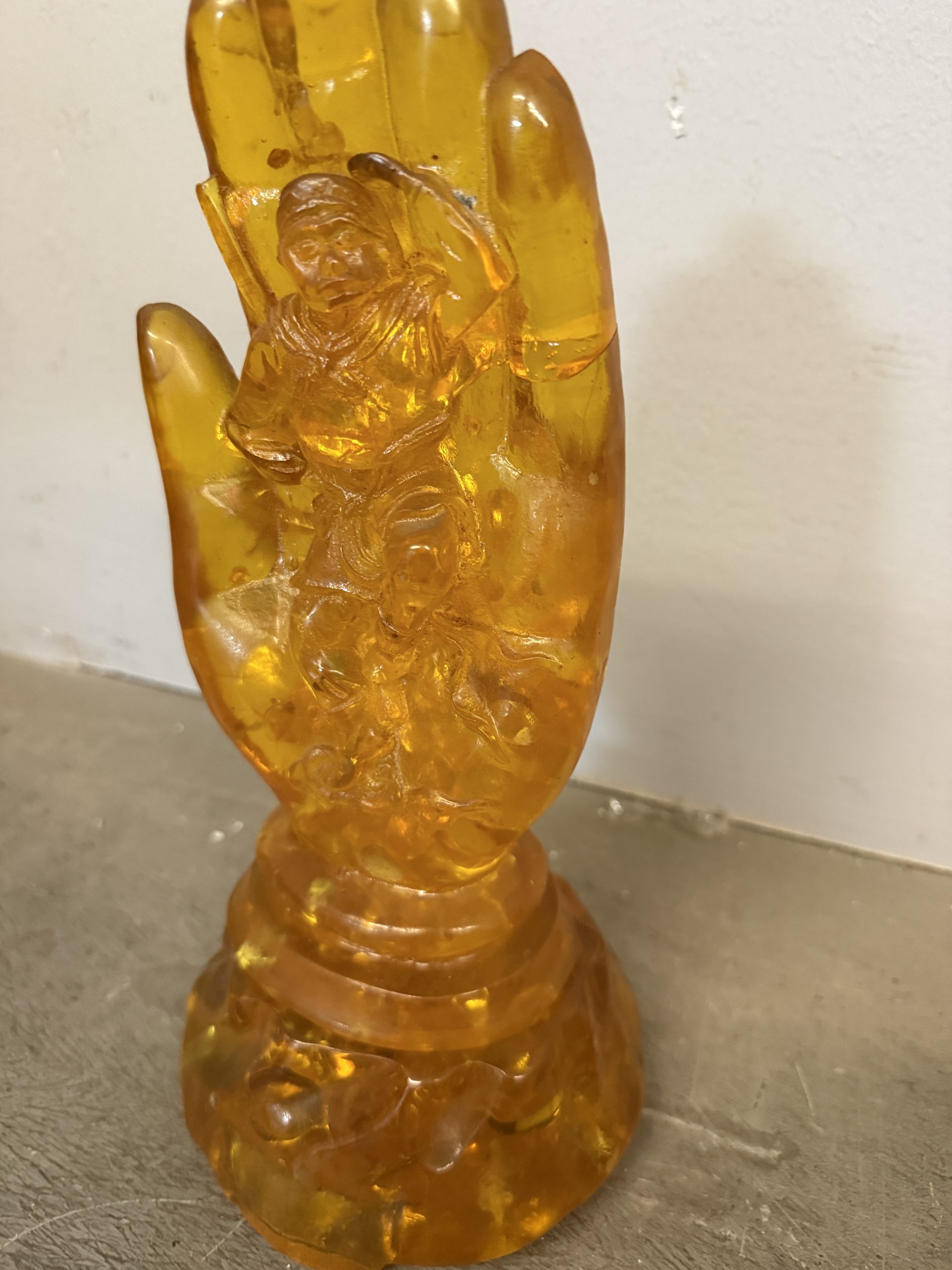Mano Ambra con scolpito Buddah vintage Cina, 31x16cm - immagine 6