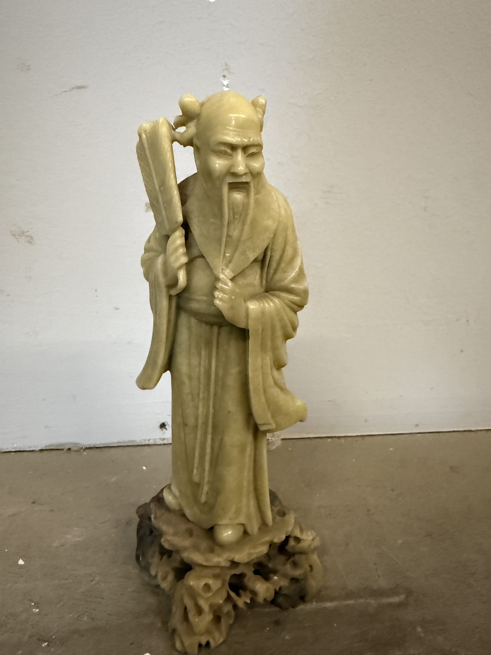 Vecchia scultura cinese in pietra saponaria raffigurante Shou Lao 26x12cm - immagine 10