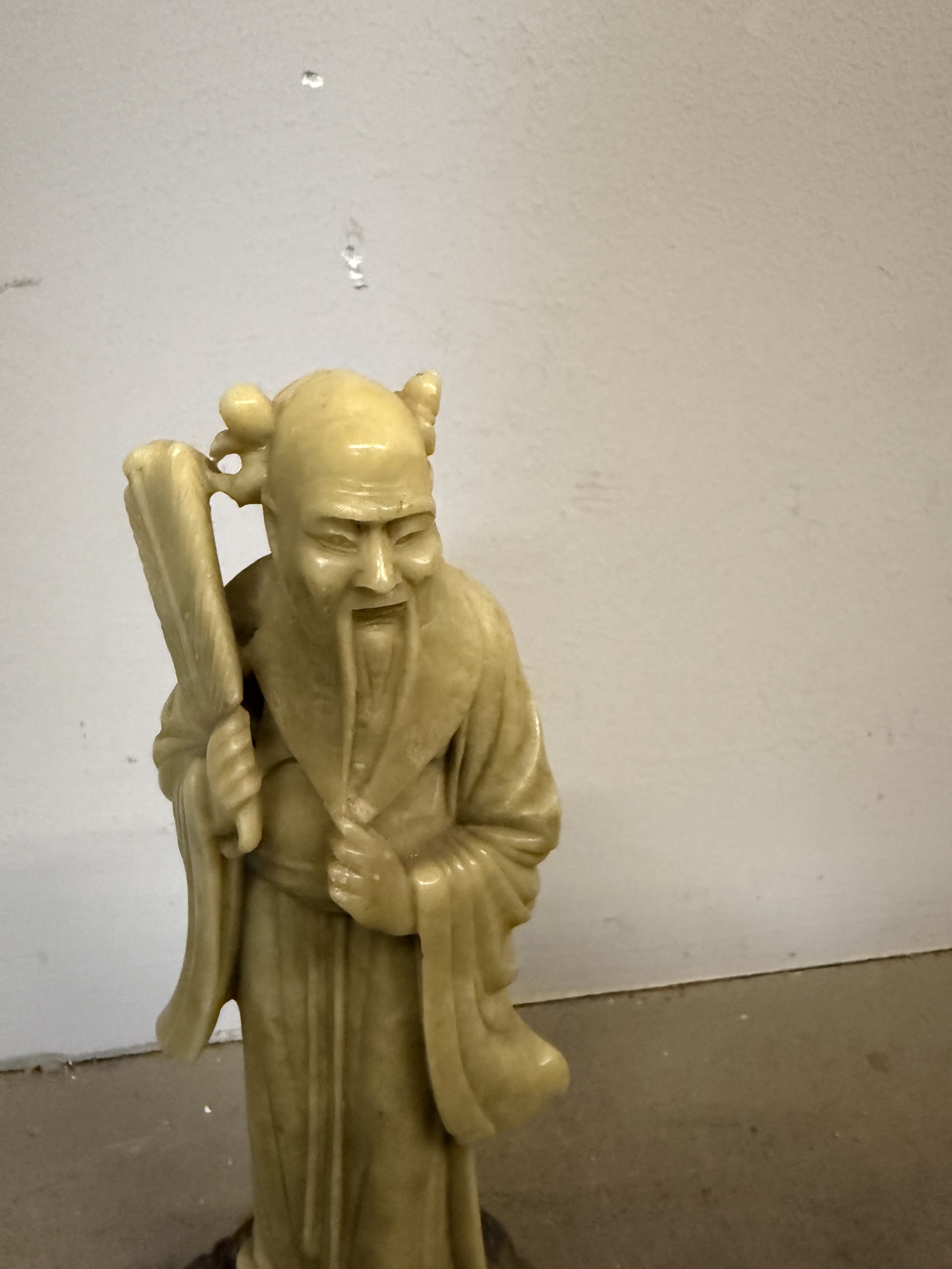 Vecchia scultura cinese in pietra saponaria raffigurante Shou Lao 26x12cm - immagine 11