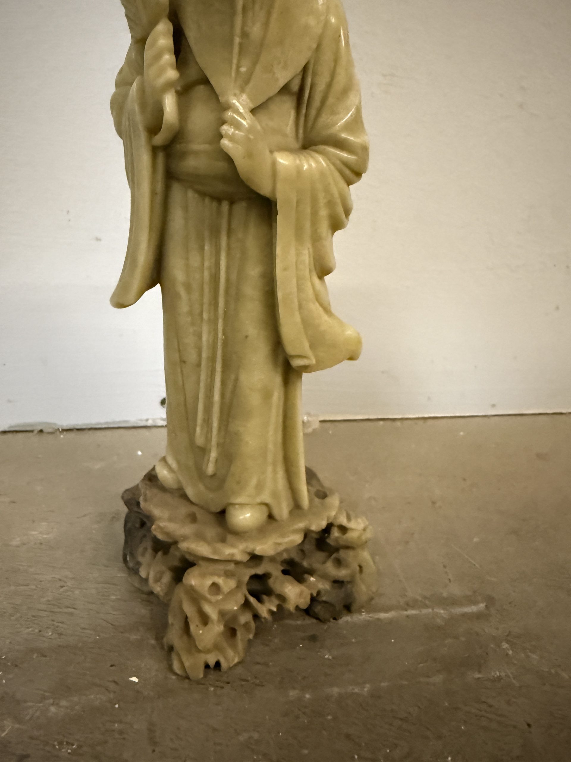 Vecchia scultura cinese in pietra saponaria raffigurante Shou Lao 26x12cm - immagine 12