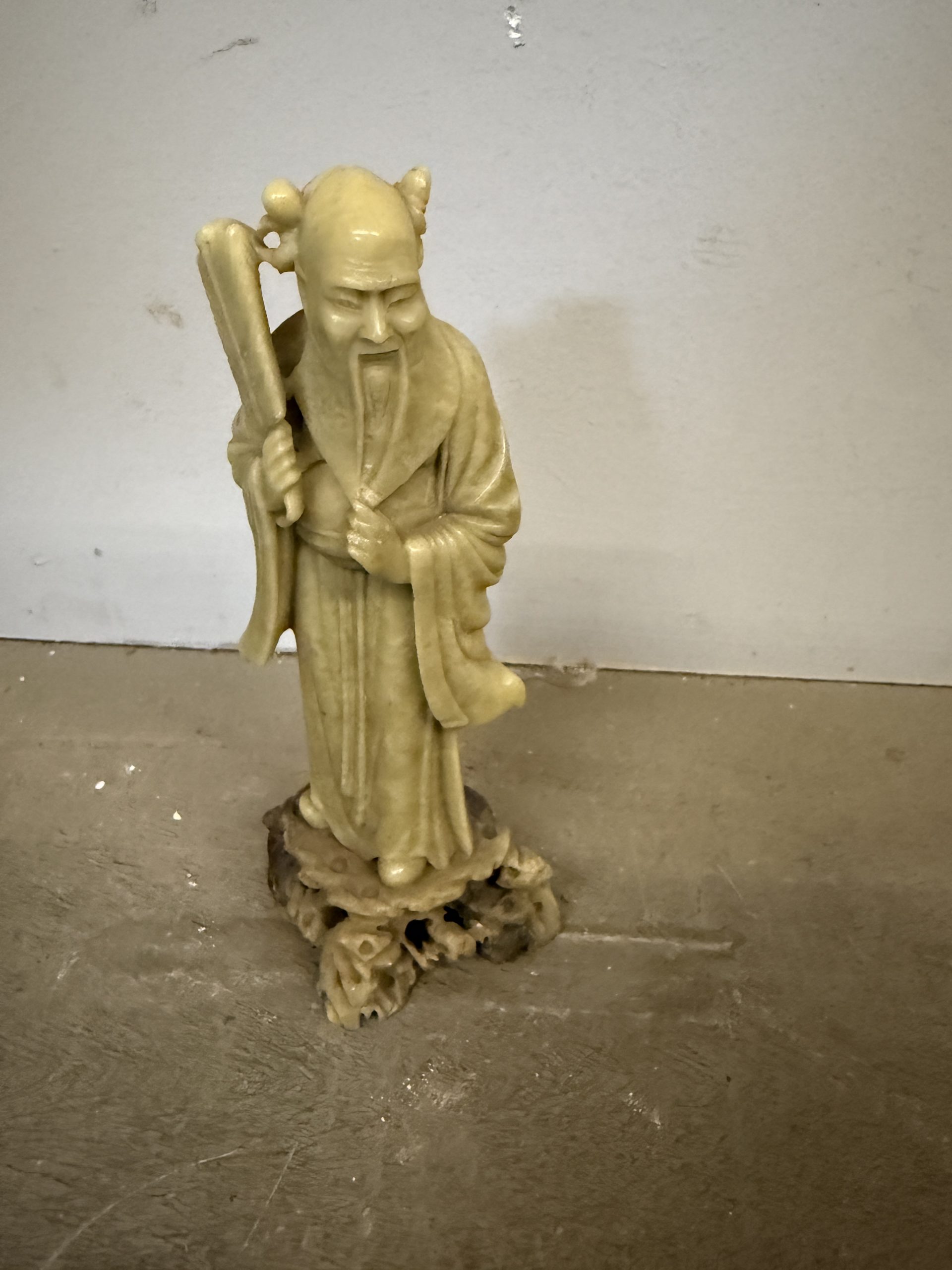 Vecchia scultura cinese in pietra saponaria raffigurante Shou Lao 26x12cm - immagine 17