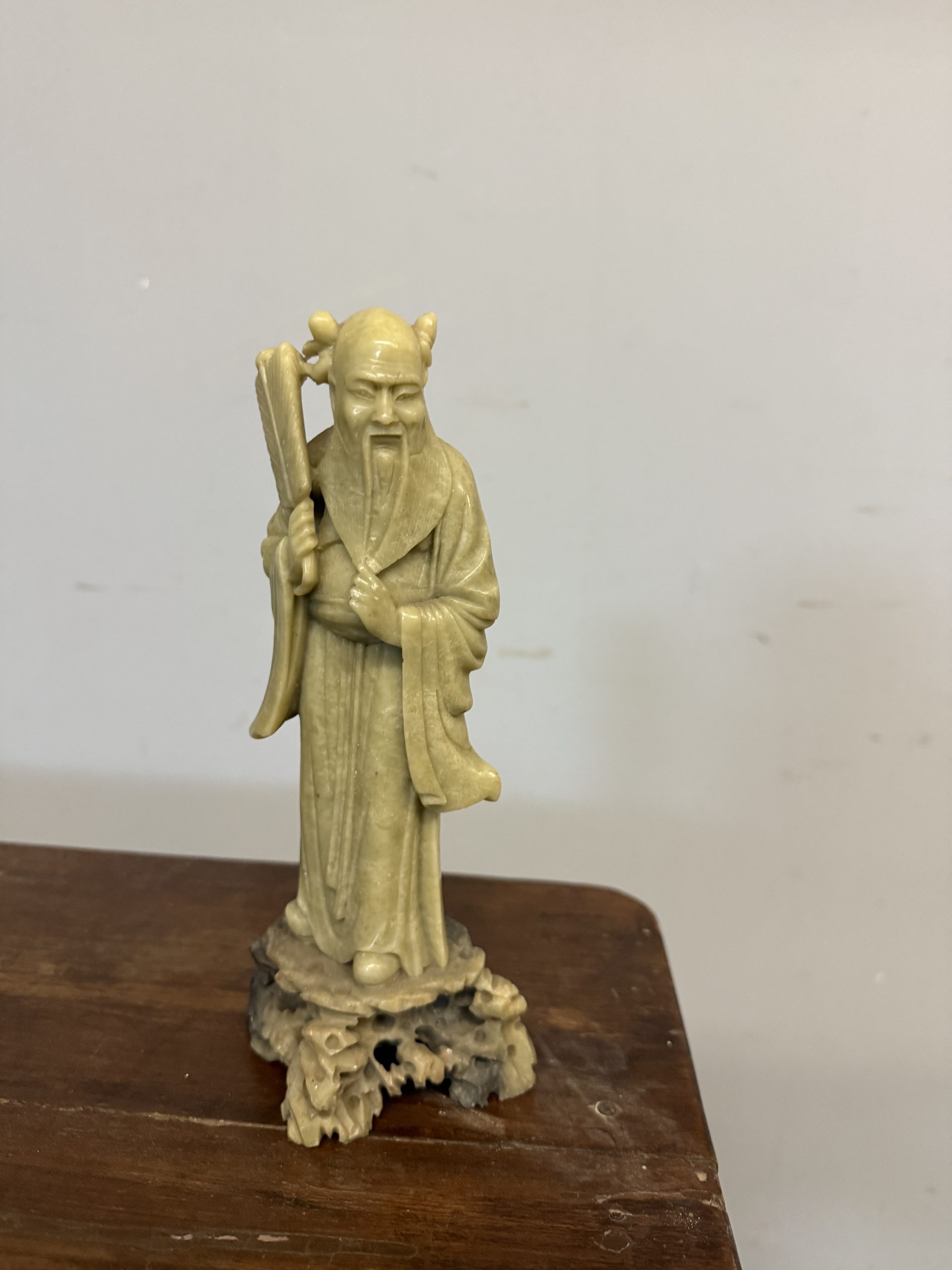 Vecchia scultura cinese in pietra saponaria raffigurante Shou Lao 26x12cm - immagine 18