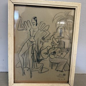 Alternative view of Antico disegno "Ballerina e suonatore" Gino Mugnai 1934, 27x21cm