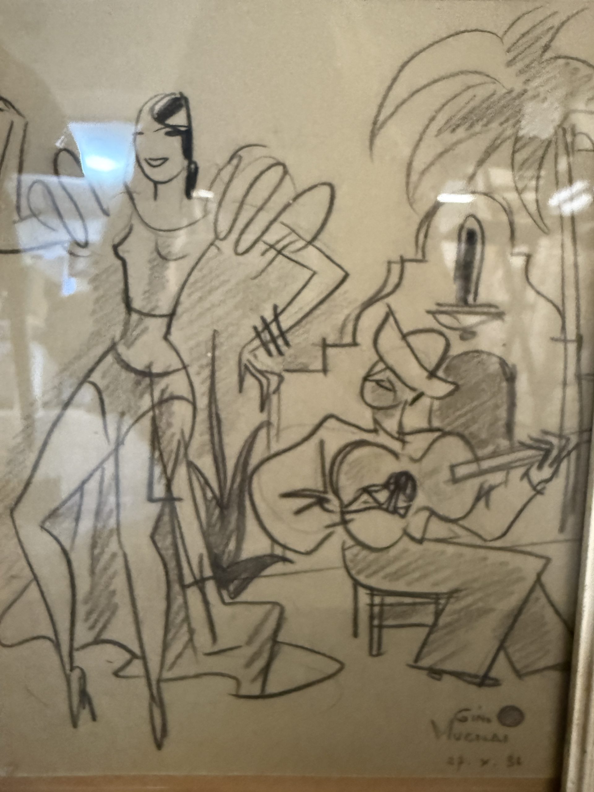 Antico disegno "Ballerina e suonatore" Gino Mugnai 1934, 27x21cm - immagine 5