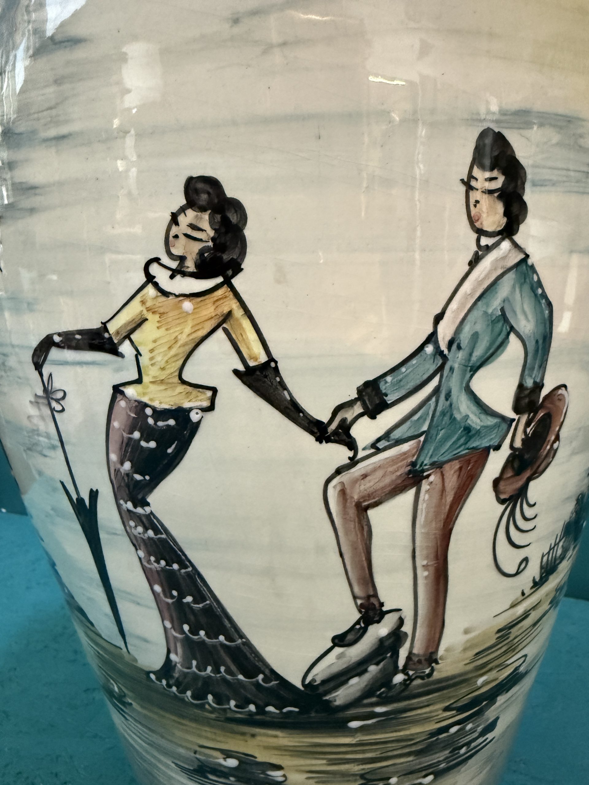 Vaso in ceramica portaombrelli dipinto, anni 50 mid century 49x24cm - immagine 4