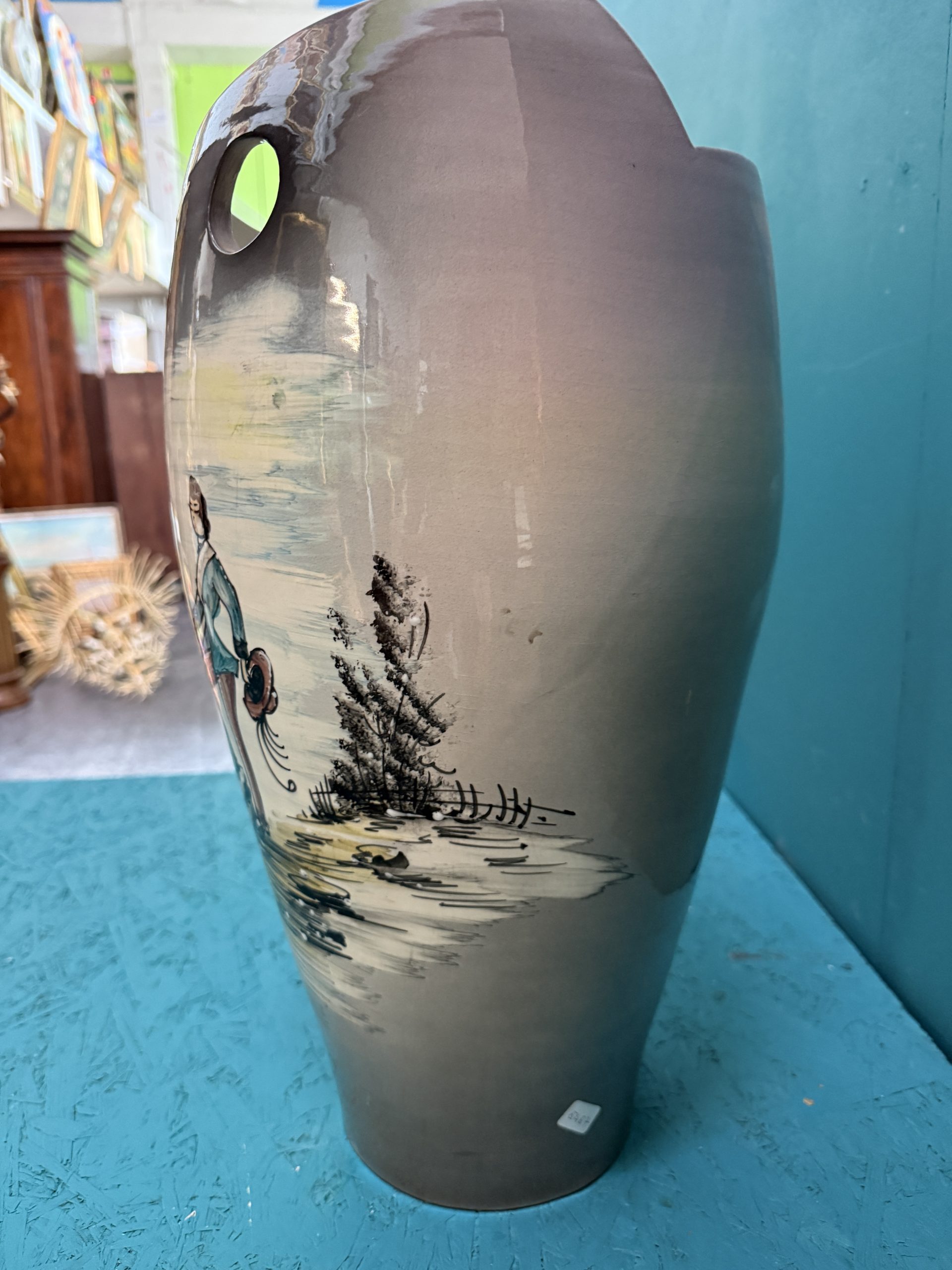 Vaso in ceramica portaombrelli dipinto, anni 50 mid century 49x24cm - immagine 7