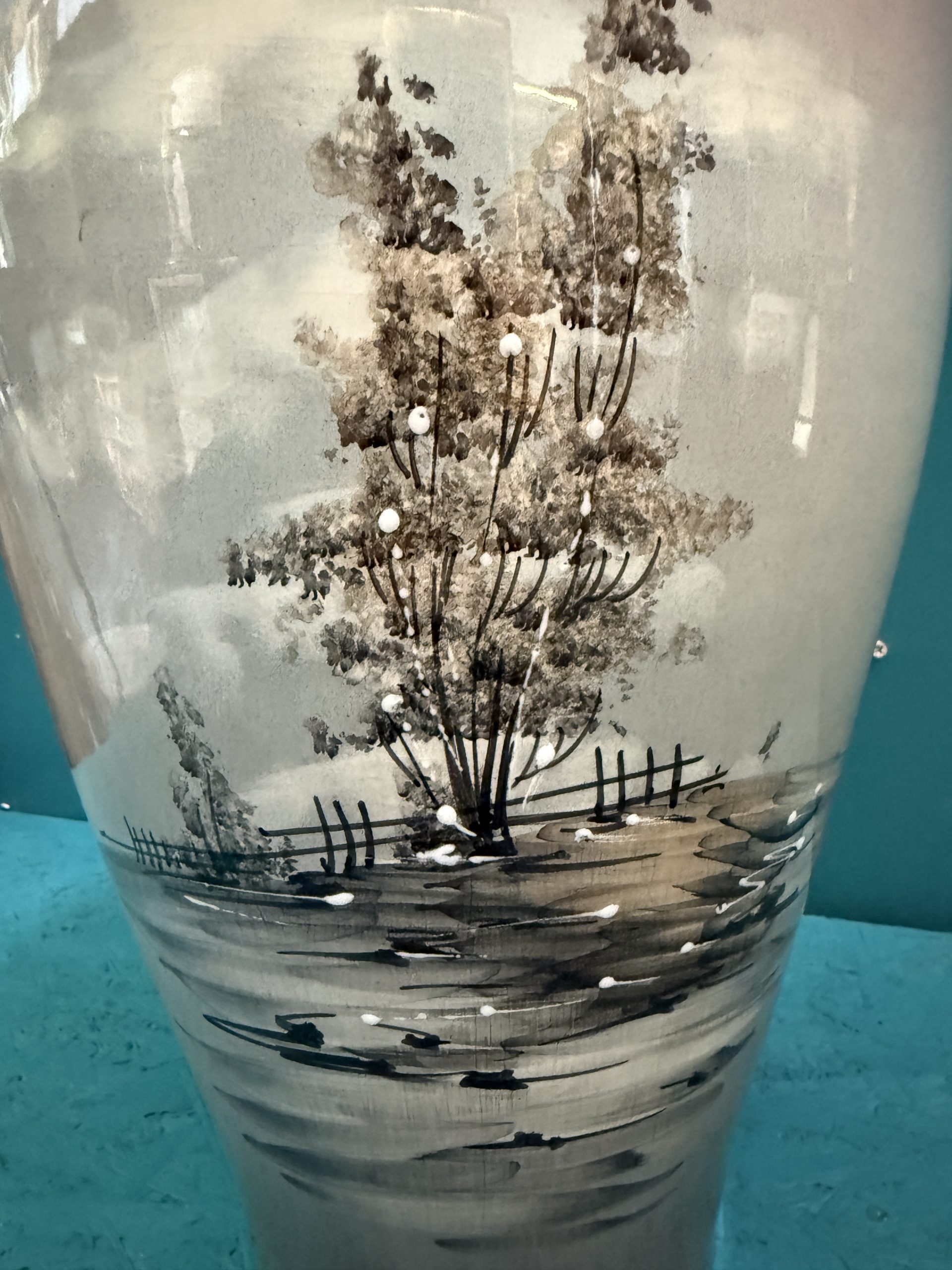 Vaso in ceramica portaombrelli dipinto, anni 50 mid century 49x24cm - immagine 10