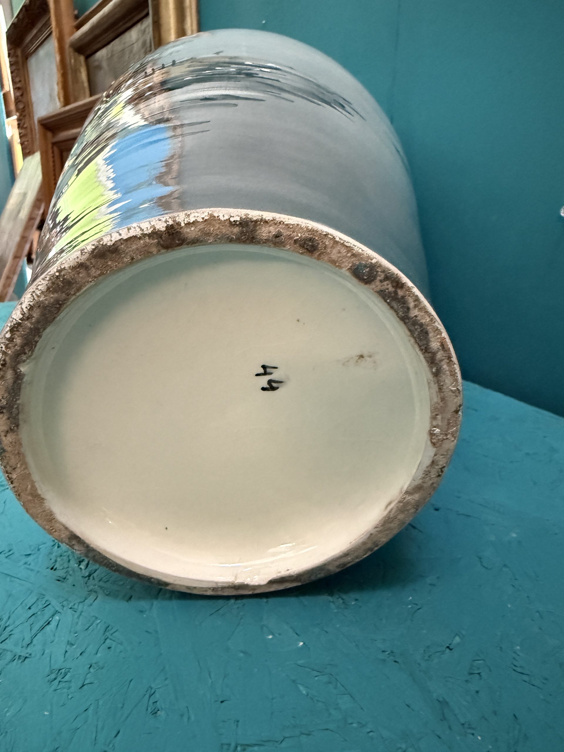 Vaso in ceramica portaombrelli dipinto, anni 50 mid century 49x24cm - immagine 11