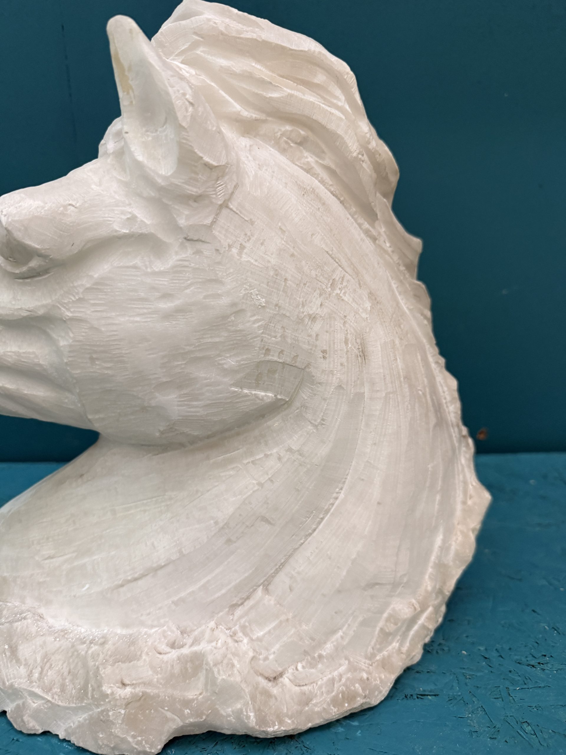 Scultura testa di cavallo in alabastro XX sec, 33x32cm - immagine 9