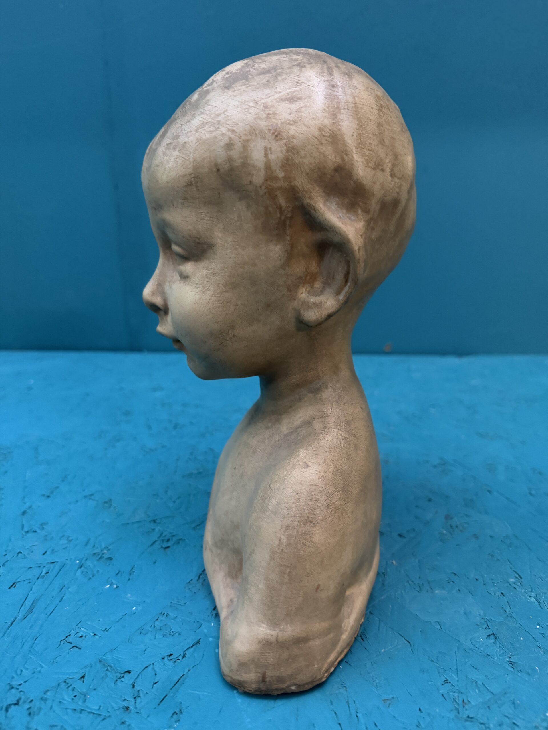 Antico busto in terracotta patinata XIX sec bambino, 28x23x14cm - immagine 6
