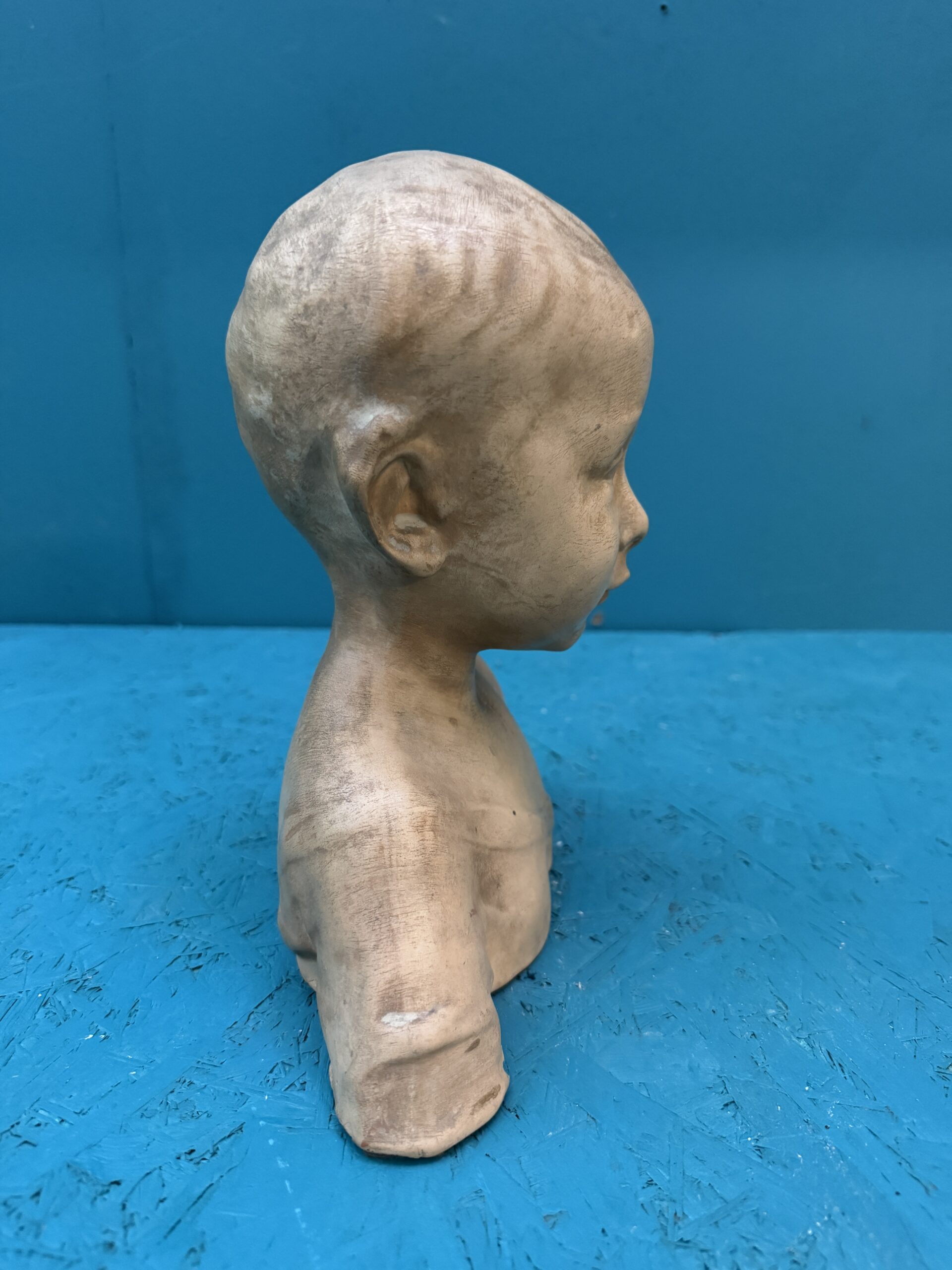 Antico busto in terracotta patinata XIX sec bambino, 28x23x14cm - immagine 8