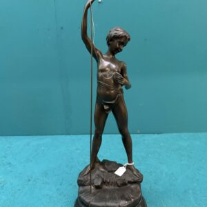 Alternative view of Auguste Moreau, Pescatore, antica scultura in bronzo con base in marmo, XIX sec, 55x20cm