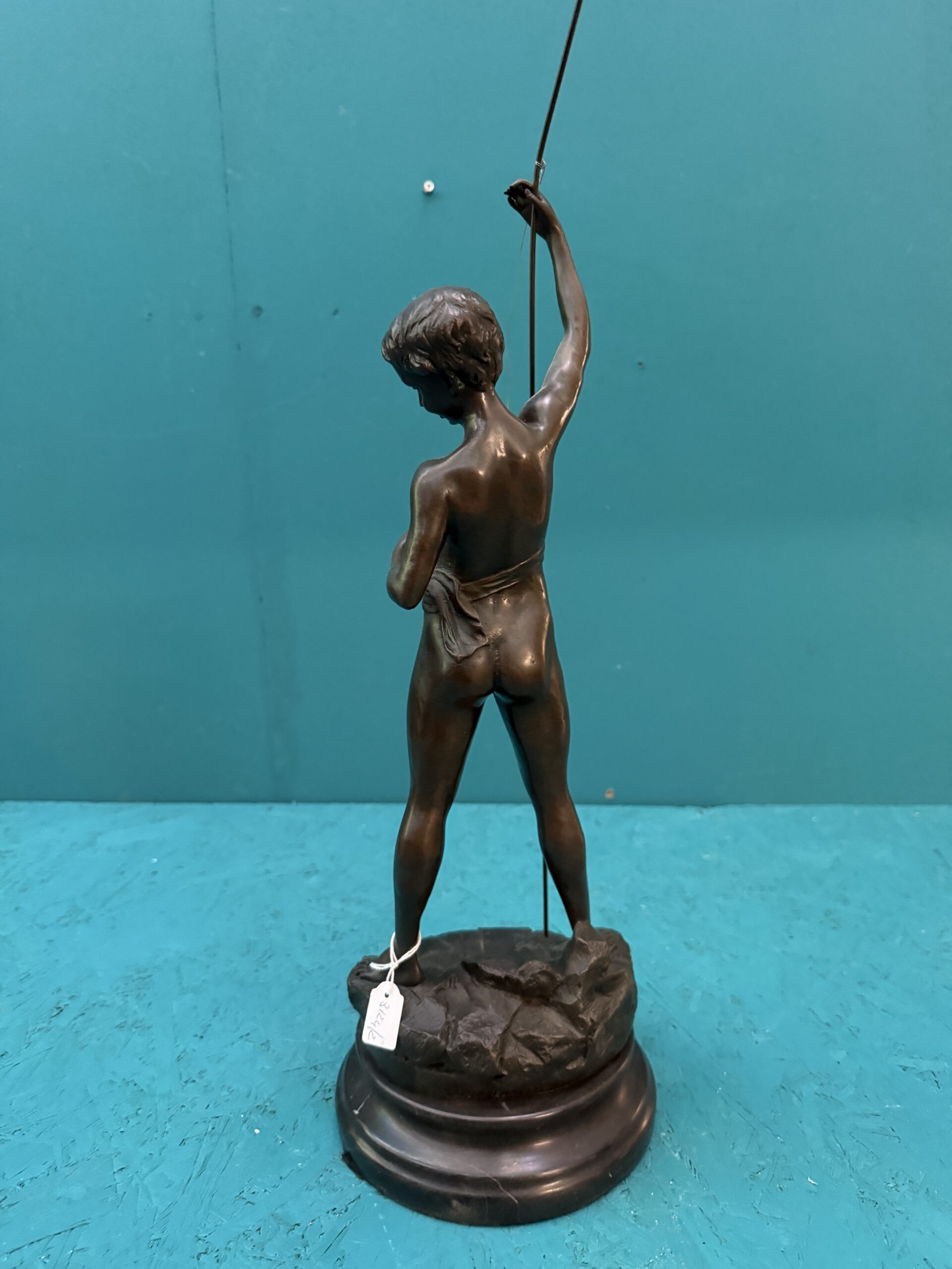 Auguste Moreau, Pescatore, antica scultura in bronzo con base in marmo, XIX sec, 55x20cm - immagine 8