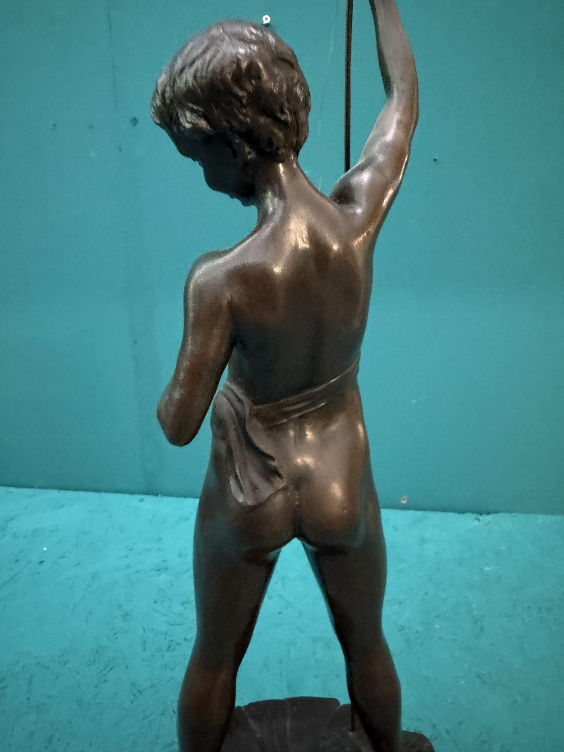 Auguste Moreau, Pescatore, antica scultura in bronzo con base in marmo, XIX sec, 55x20cm - immagine 9
