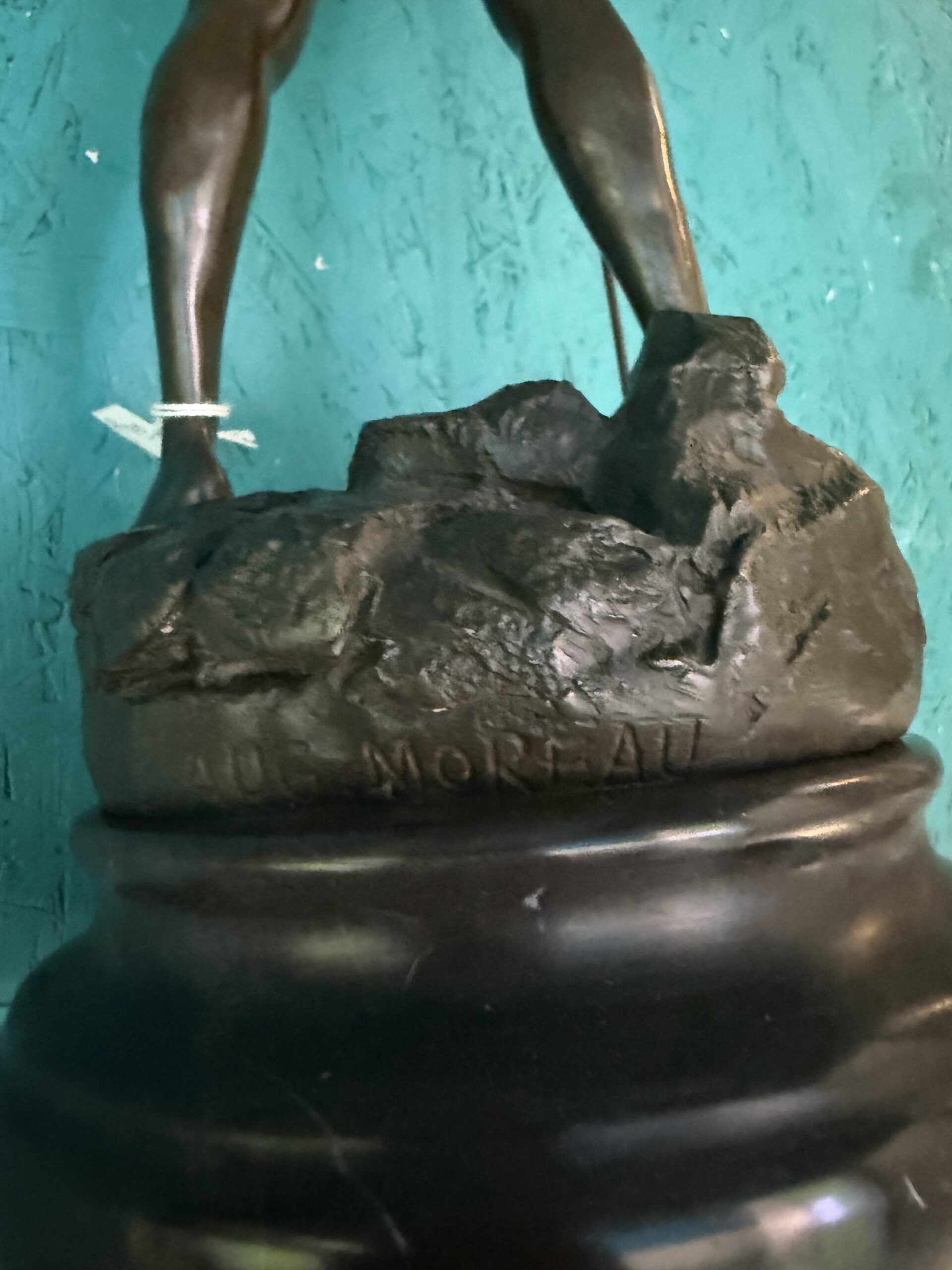 Auguste Moreau, Pescatore, antica scultura in bronzo con base in marmo, XIX sec, 55x20cm - immagine 11