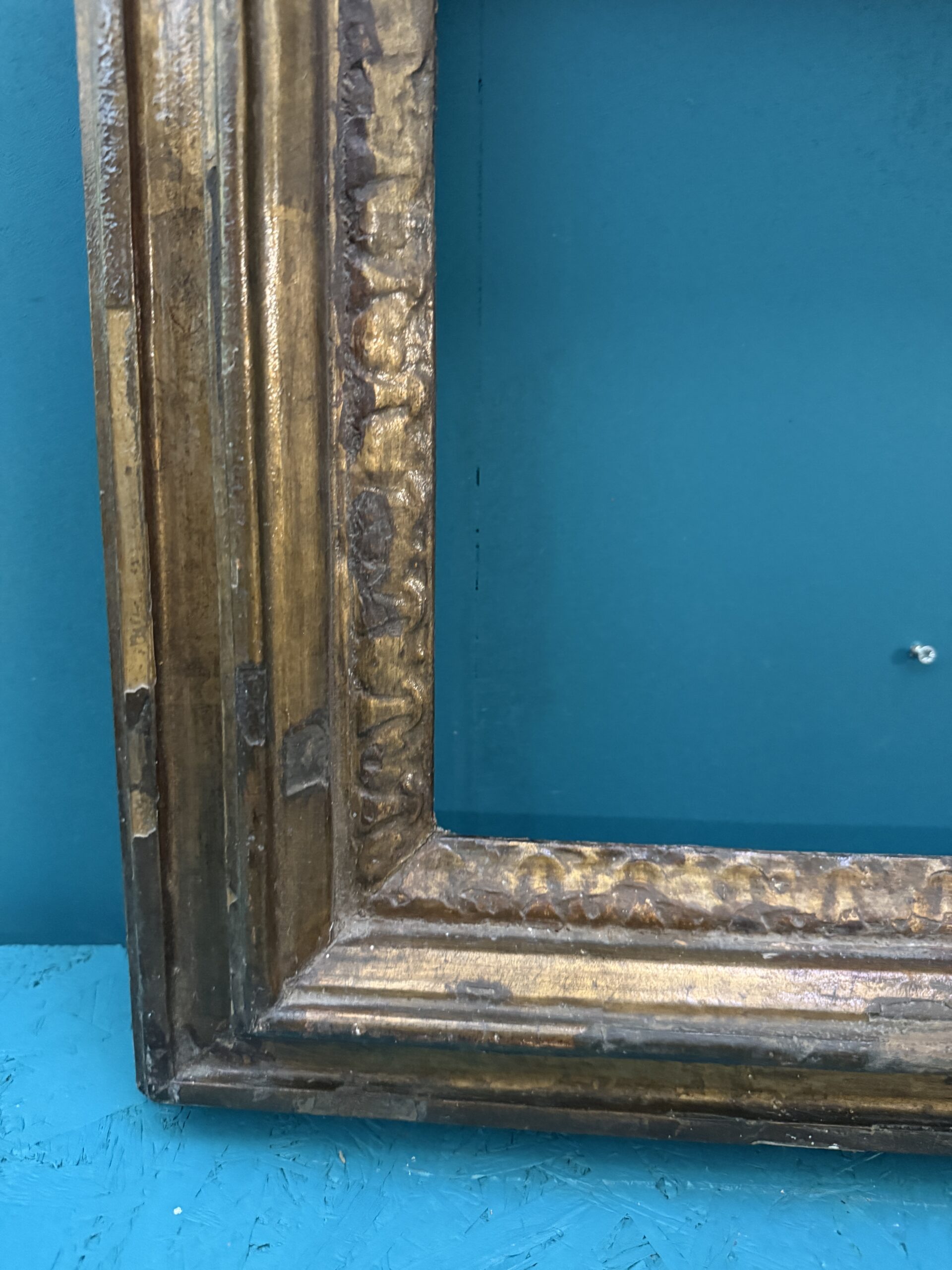 Antica cornice epoca XVIII dorata a mecca, 60x55, utile 40x33cm - immagine 4