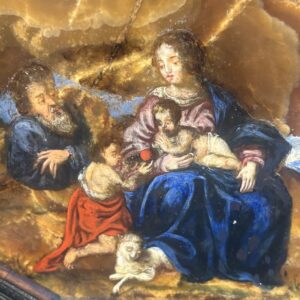Alternative view of Antico dipinto ottogonale olio su Onice XVII sec . Sacra famiglia con S. Giovanino .Mis 33 x cm 28
