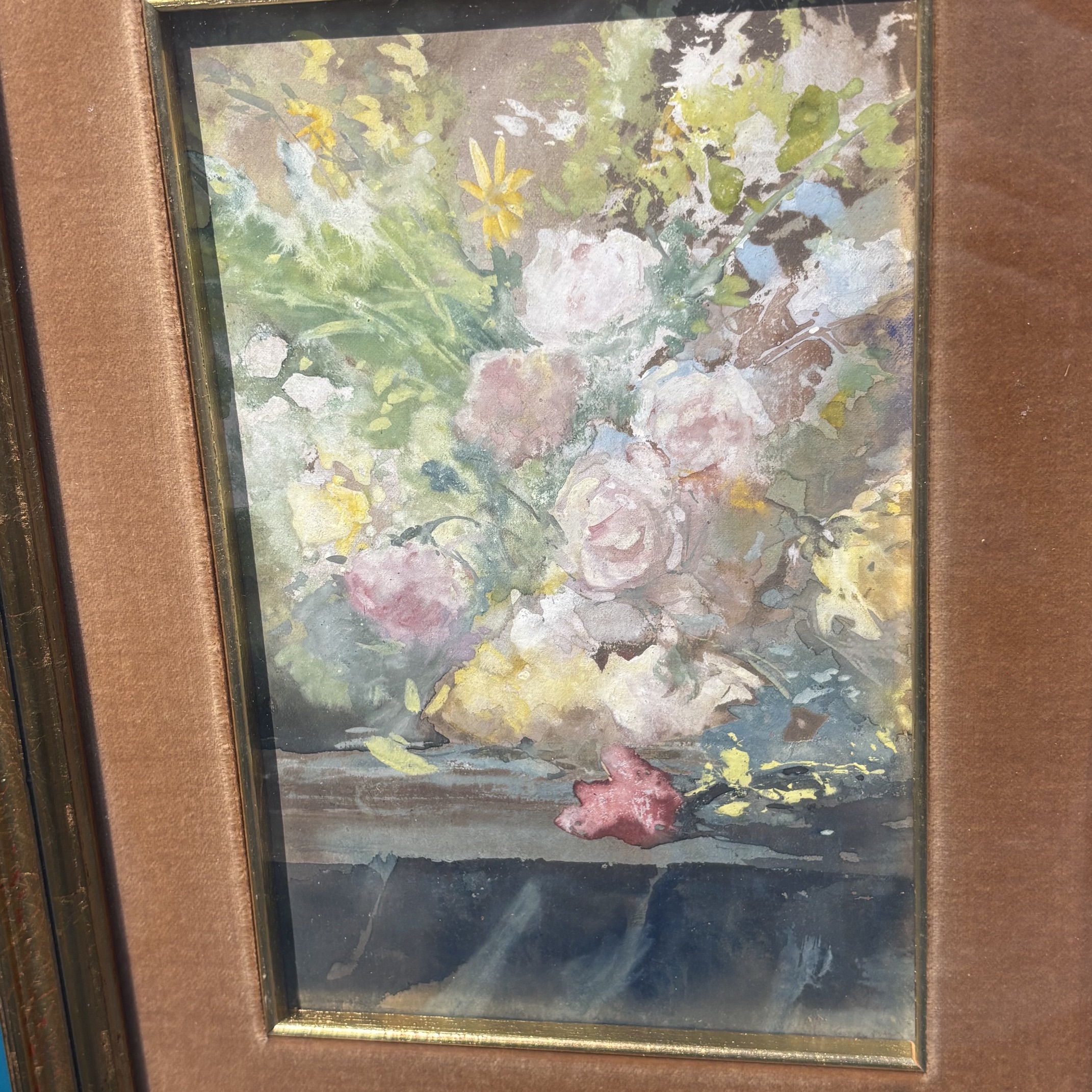 Pompeo Mariani (1857-1927) “Natura morta con Rose “ Antico Acquarello su carta cm 22,50 x 14,50 - immagine 2