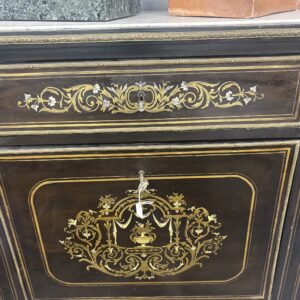 Alternative view of Antico secretaire Napoleone III sec XIX ebano, bronzi e intarsi in ottone e madreperla. Mis H cm 135 L 73 prof cm 35