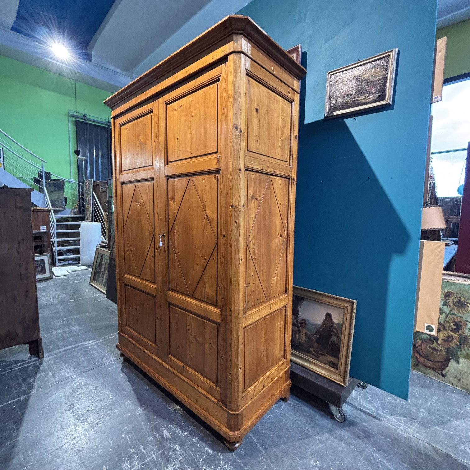 Antico armadio Guardaroba toscano Senese 1850 a rombi. Restaurato mis H214 Prof cm 62 Larghezza cm 145 - immagine 7