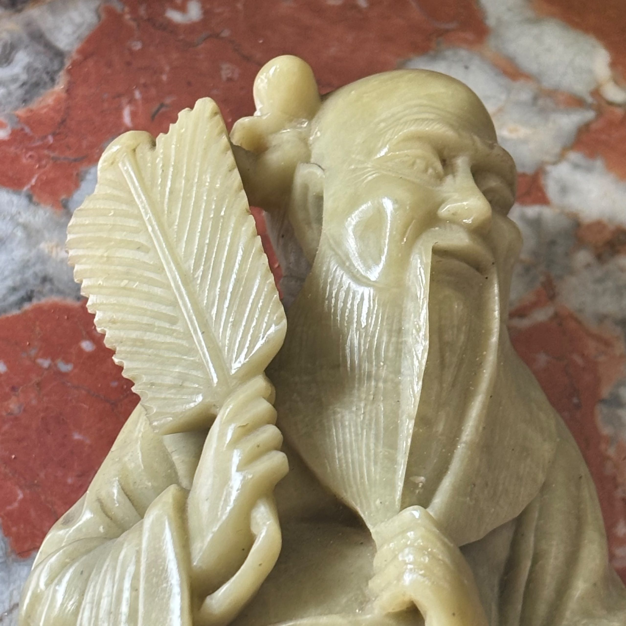 Vecchia scultura cinese in pietra saponaria raffigurante Shou Lao 26x12cm - immagine 7