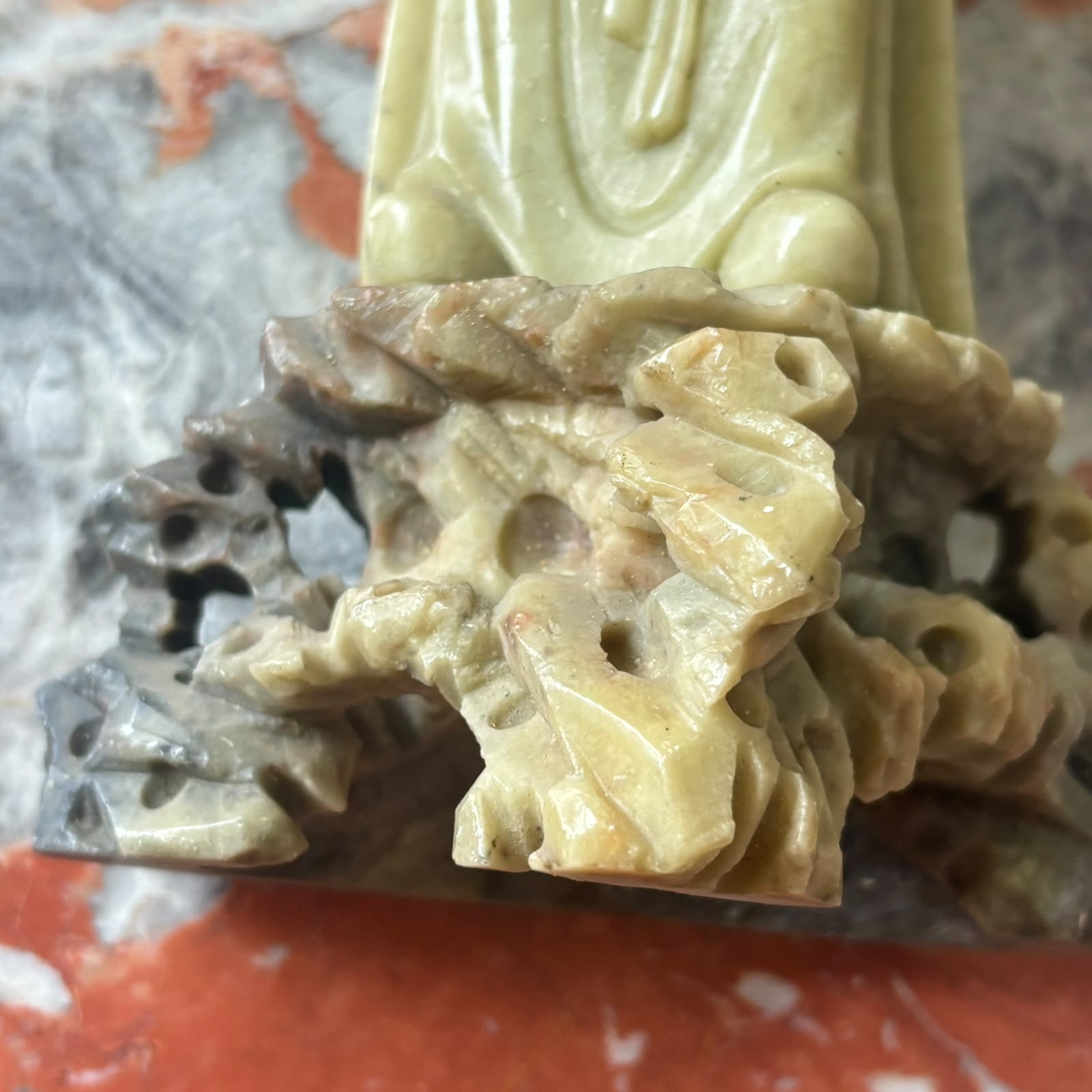 Vecchia scultura cinese in pietra saponaria raffigurante Shou Lao 26x12cm - immagine 8