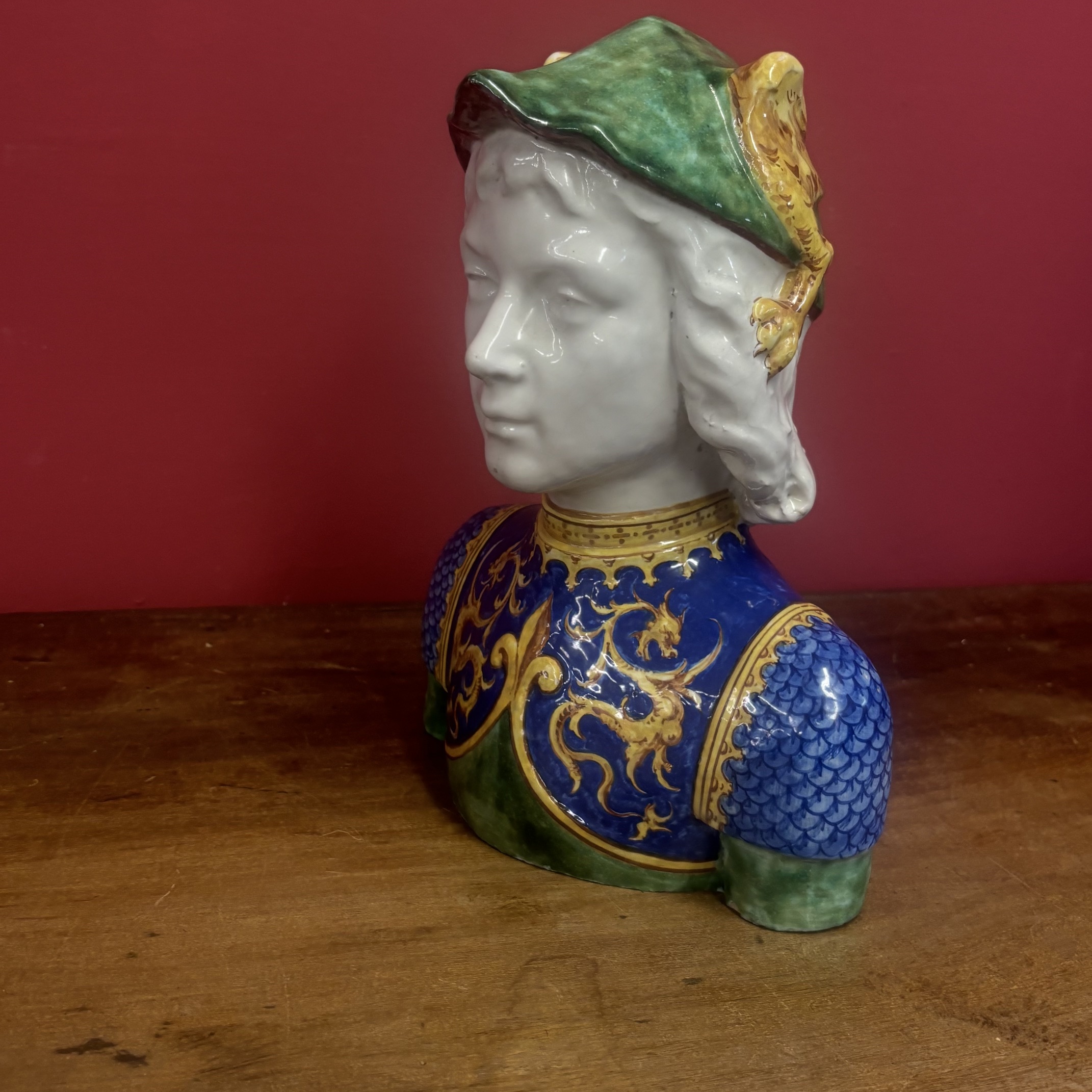 Antico Busto Angelo Minghetti Maiolica bologna XIX sec. H 27