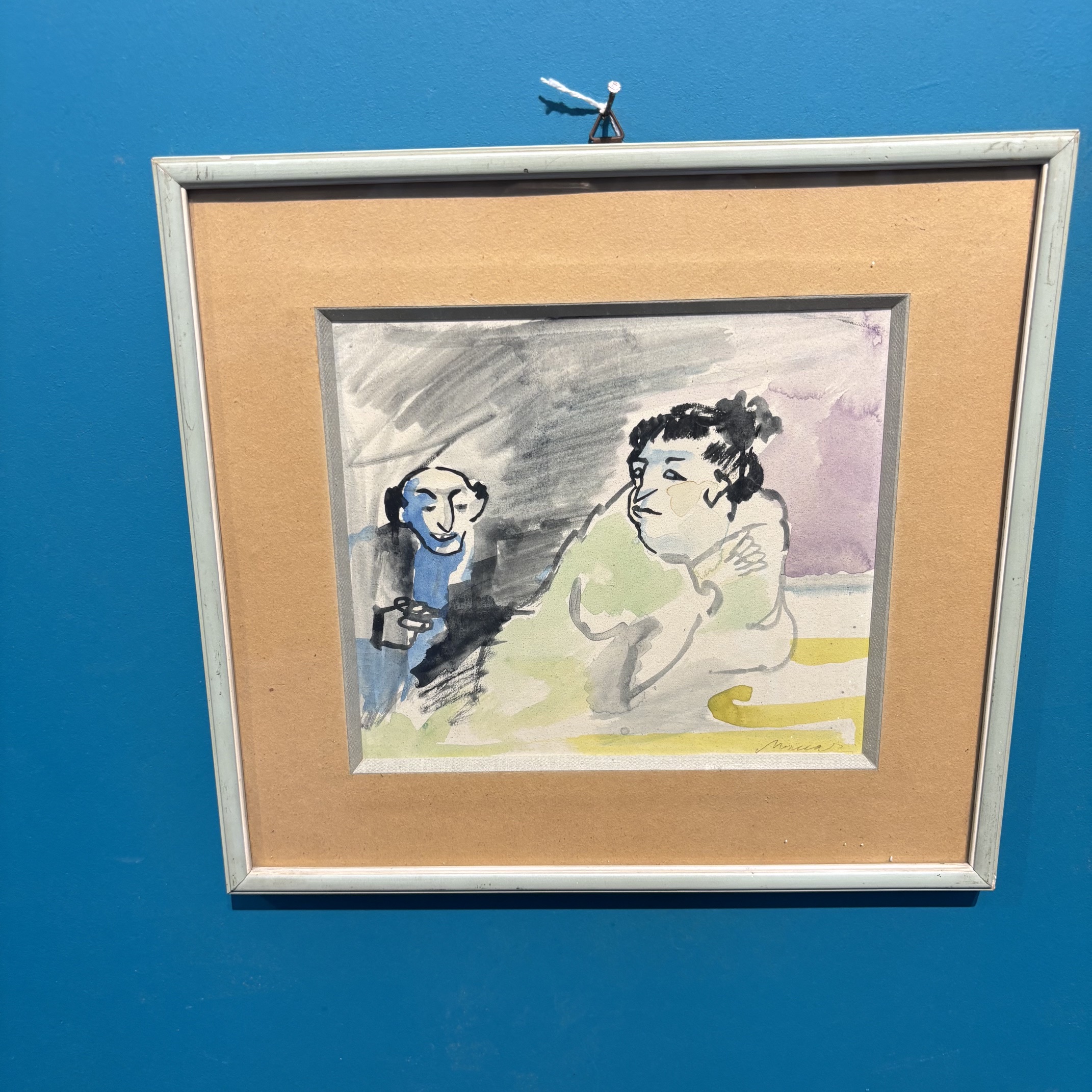 Mino Maccari . Acquerello su Carta Mis 21 x 18,50 . “ Lo scherzo “Uomo con Donna