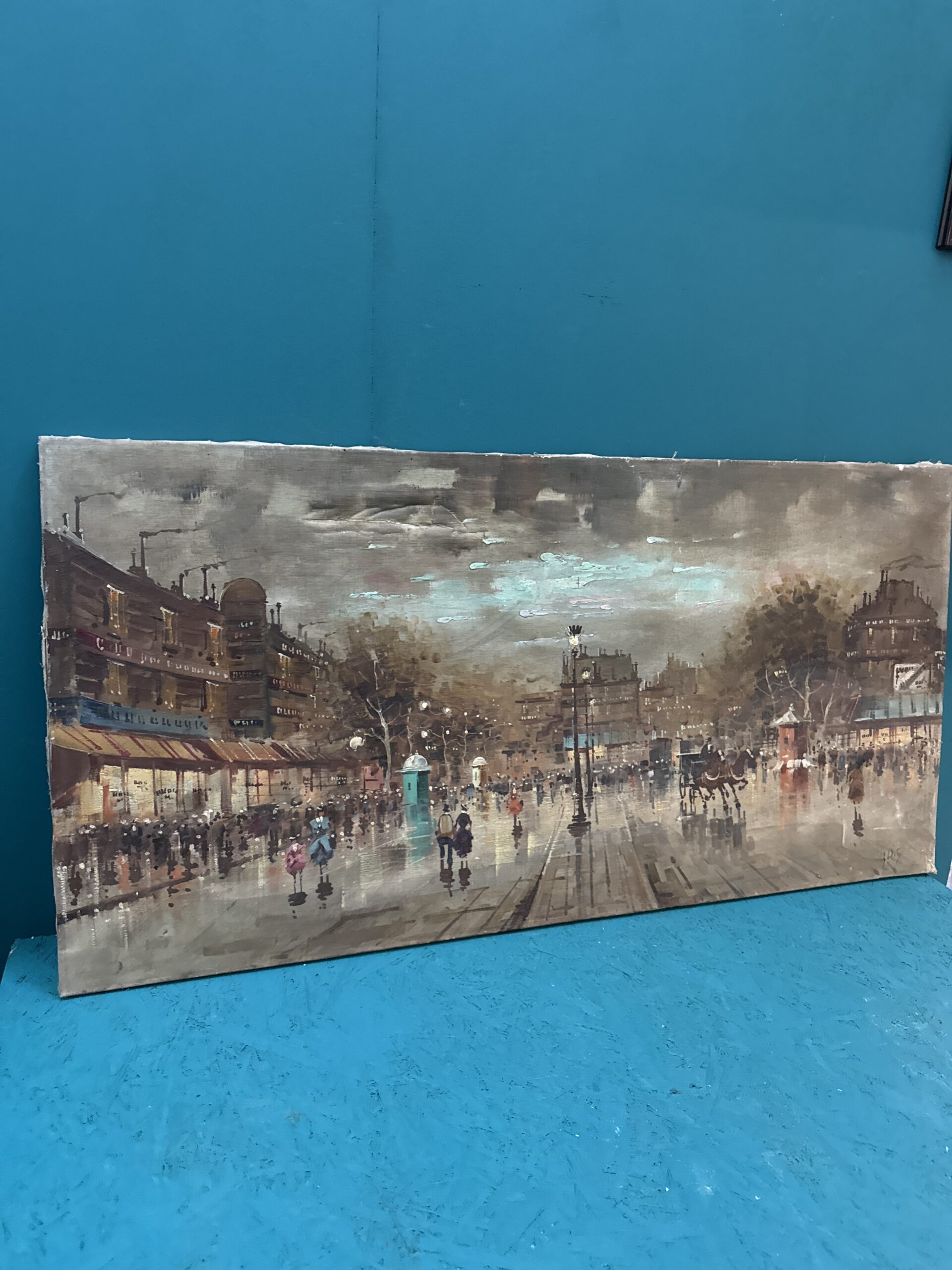 Antonio DeVity olio su tela 60x120cm, Boulevard di Parigi 1950. Post impressionista!