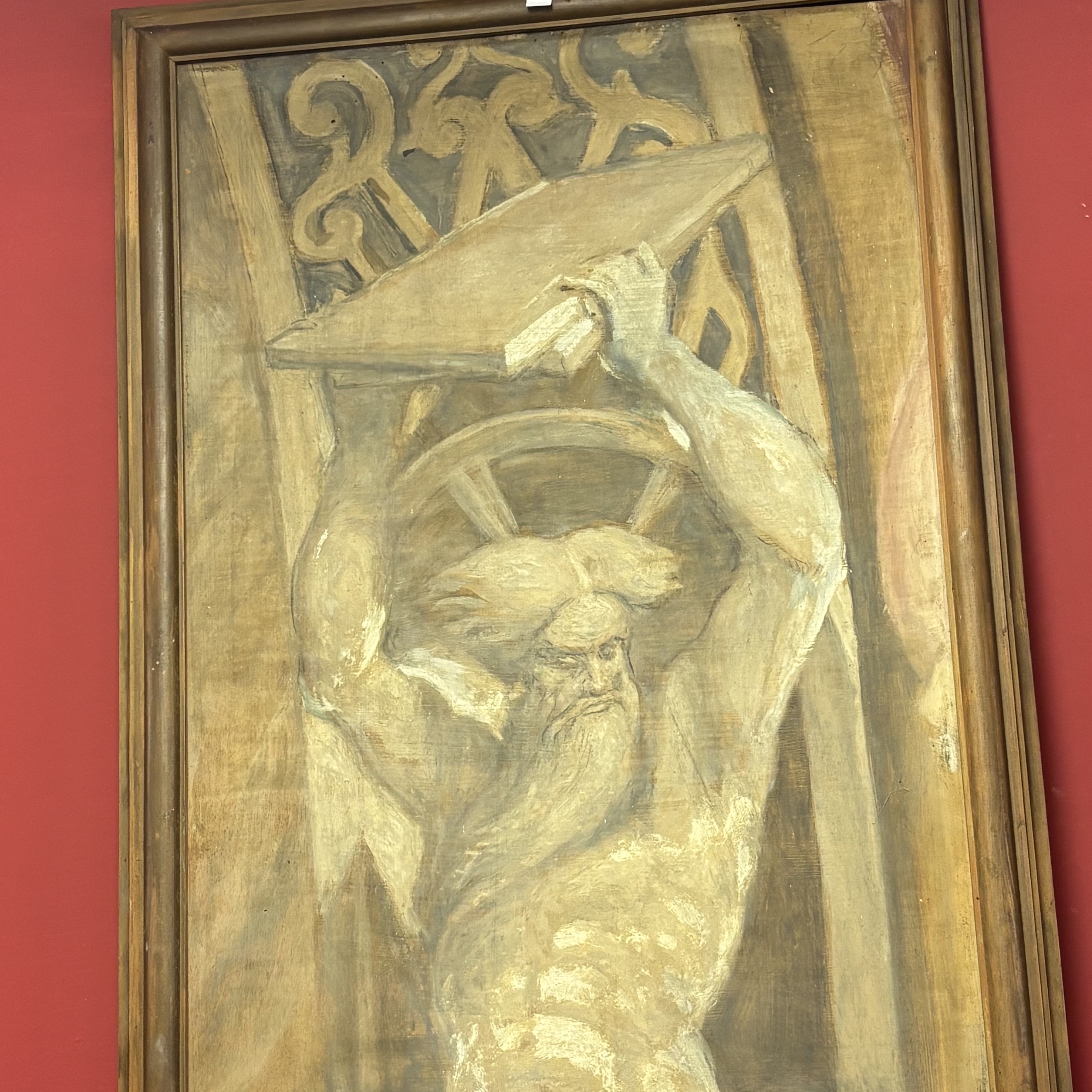 Antico Dipinto su tavola Mose’ che spezza le tavoli della Legge “ XIX sec Da Parmigianino Mis  x  164 x 62