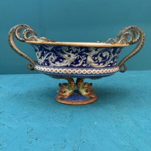 Antico centrotavola XIX sec in maiolica Pesaro, 24x44x20cm
