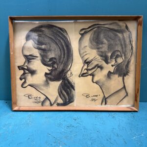 Antichi disegni uomo e donna di caricature firmati 1911, 45x33cm