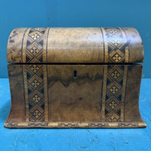 Antica scatola intarsiata per tè, XIX sec, 16x24x14cm.