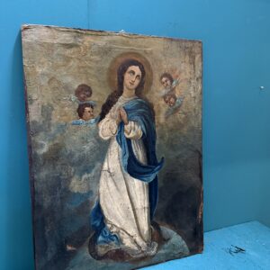 Antico olio su tela raffigurante la Vergine Immacolata con putti XVIII sec, 74x56cm