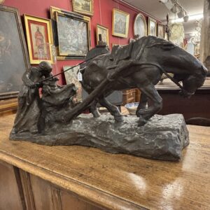 Antica scultura in bronzo “Lavoro e Vita “   Verismo 1910-1920  di Giuseppe Gronchi(1882 -1944) . Mis 65 x 35 h 23