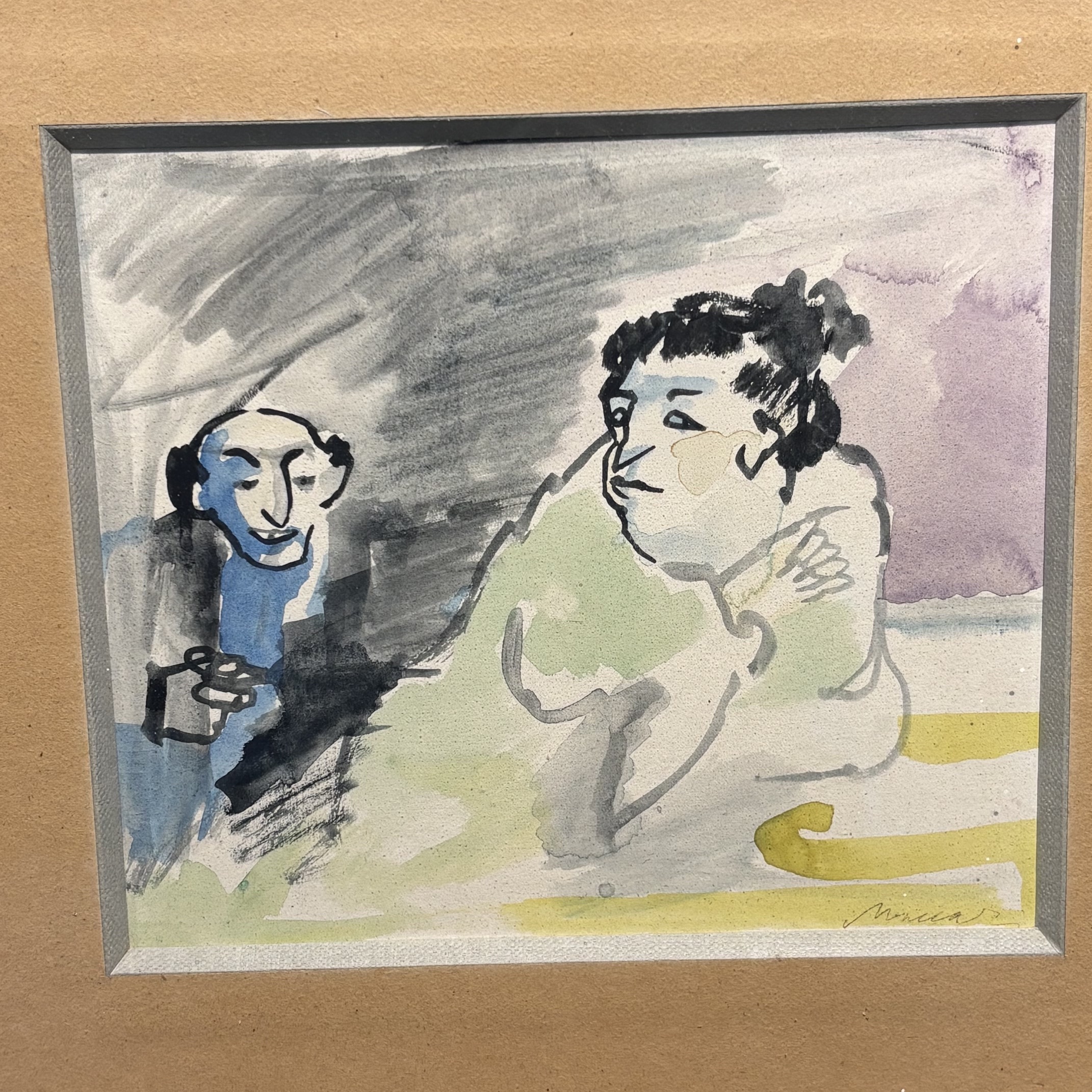 Mino Maccari . Acquerello su Carta Mis 21 x 18,50 . “ Lo scherzo “Uomo con Donna - immagine 2