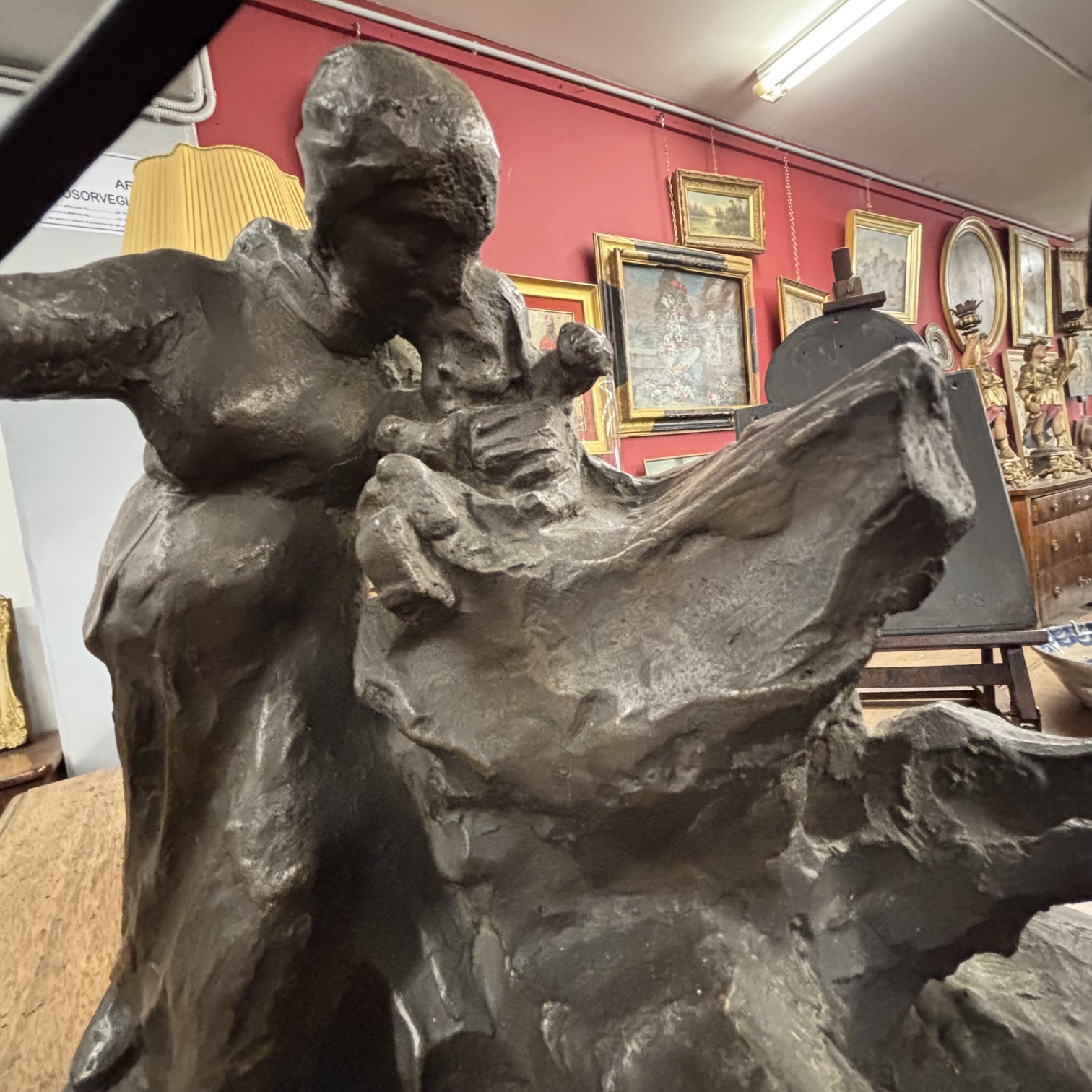 Antica scultura in bronzo “Lavoro e Vita “ Verismo 1910-1920 di Giuseppe Gronchi(1882 -1944) . Mis 65 x 35 h 23 - immagine 9