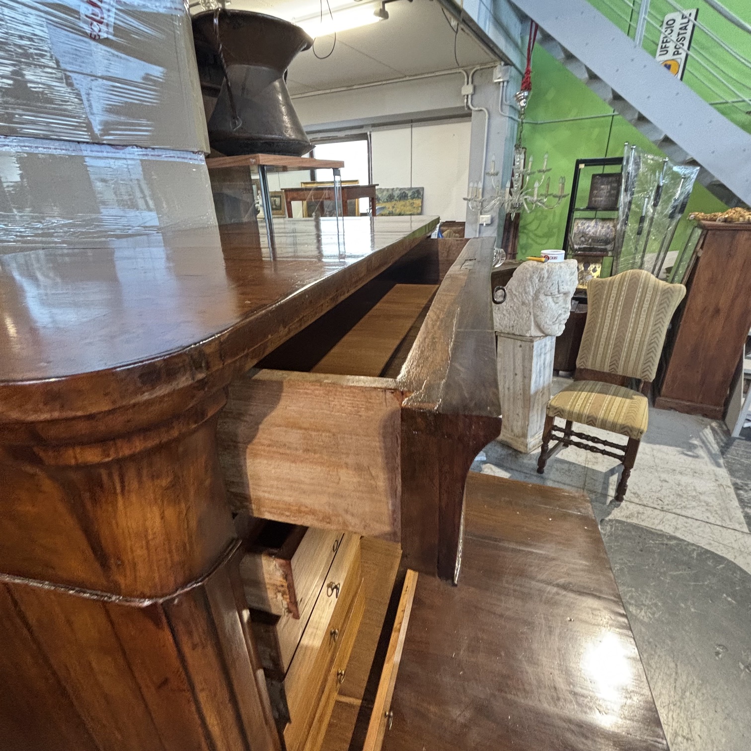 Antico splendido secretaire ribalta 1830 Carlo X Emilia noce e ciliegio. Restaurato. Mis H148 L 104 prof 48 - immagine 10